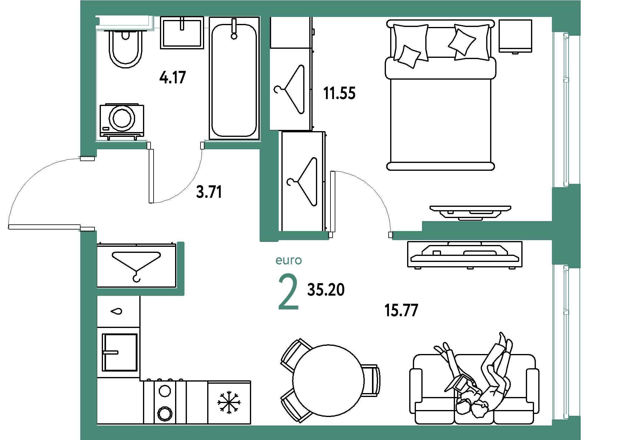 ЖК "Страна.Энтузиастов"-2-комнатная 35.2 м²