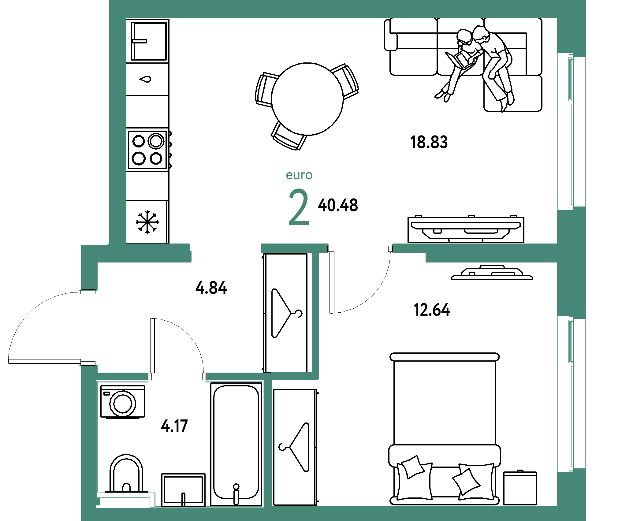 ЖК "Страна.Энтузиастов"-2-комнатная 40.48 м²