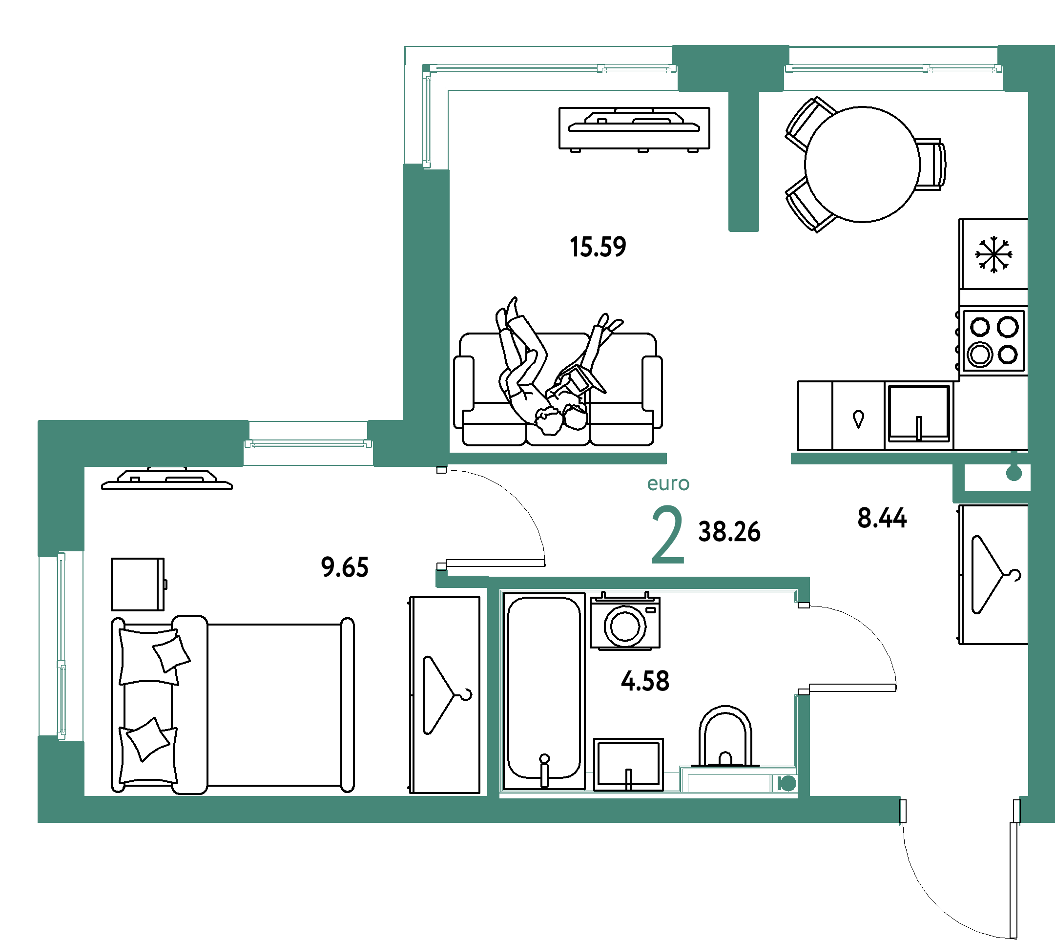 ЖК "Страна.Энтузиастов"-2-комнатная 38.26 м²