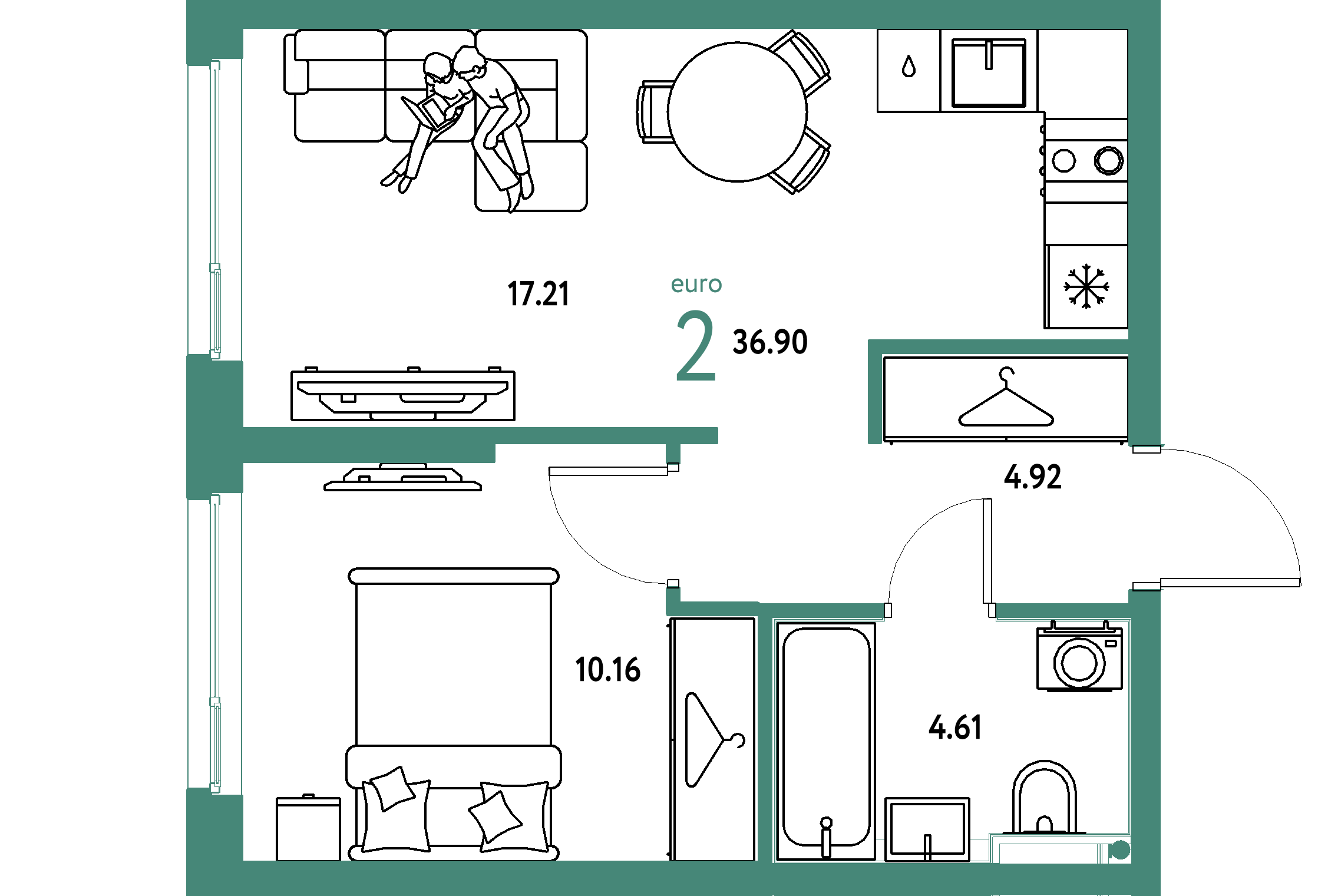 ЖК "Страна.Энтузиастов"-2-комнатная 36.9 м²