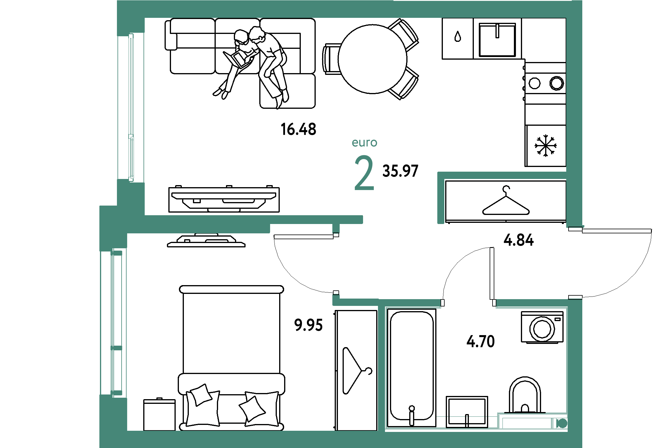 ЖК "Страна.Энтузиастов"-2-комнатная 35.97 м²
