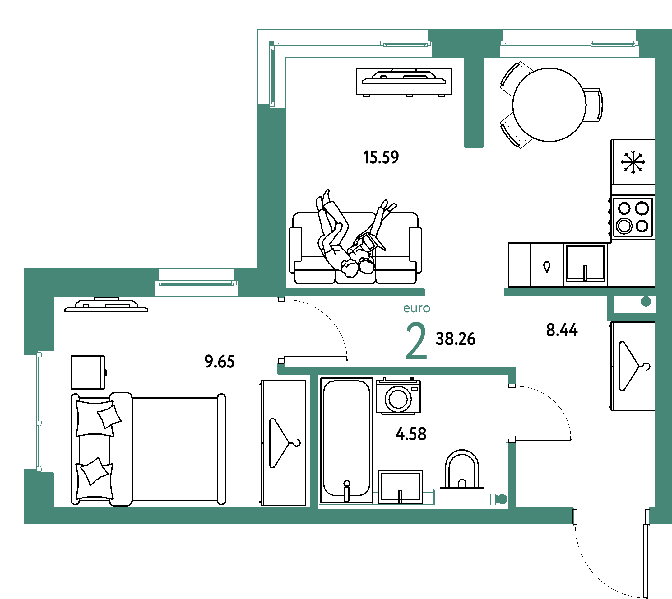 ЖК "Страна.Энтузиастов"-2-комнатная 38.26 м²