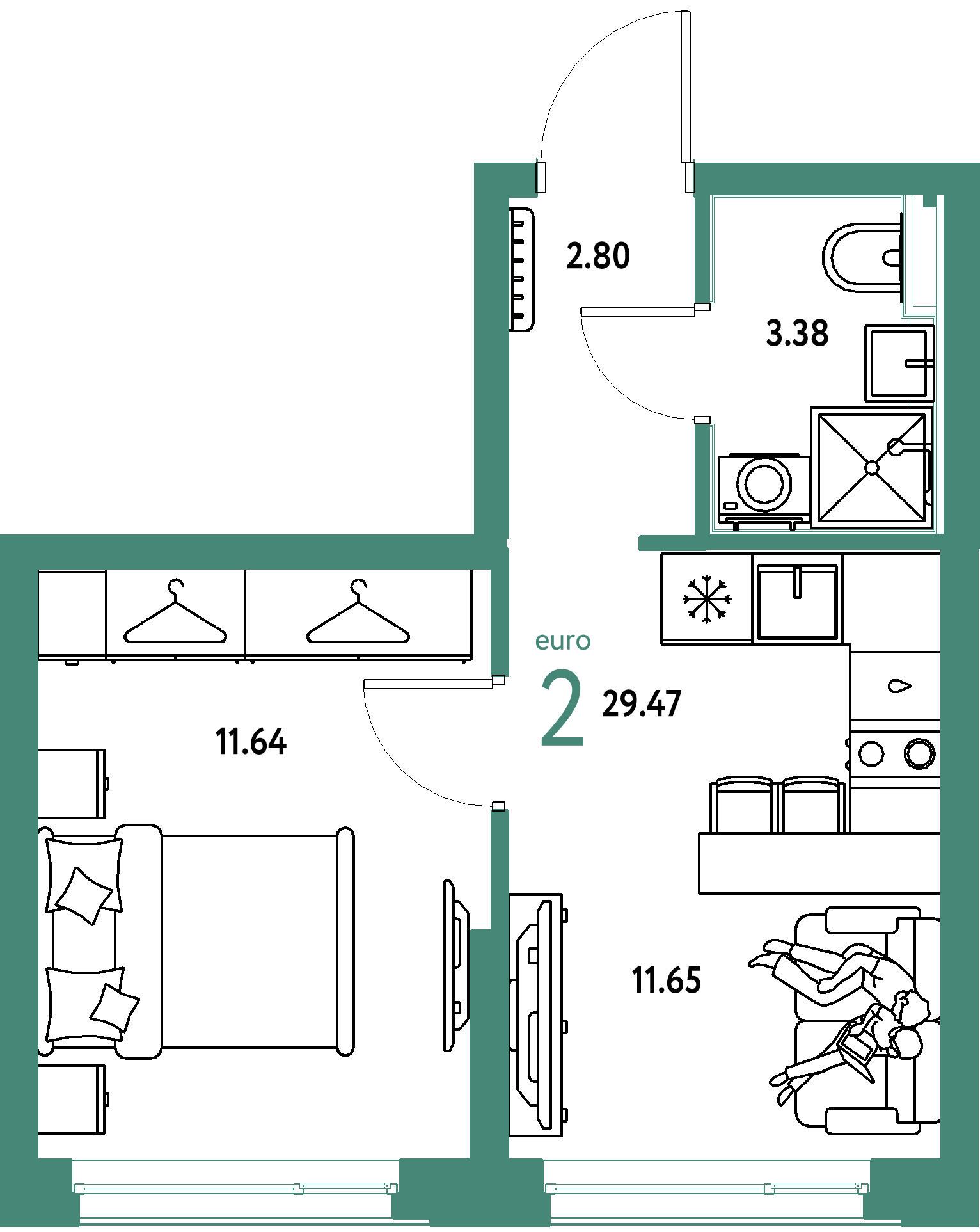 ЖК "Страна.Энтузиастов"-2-комнатная 29.47 м²