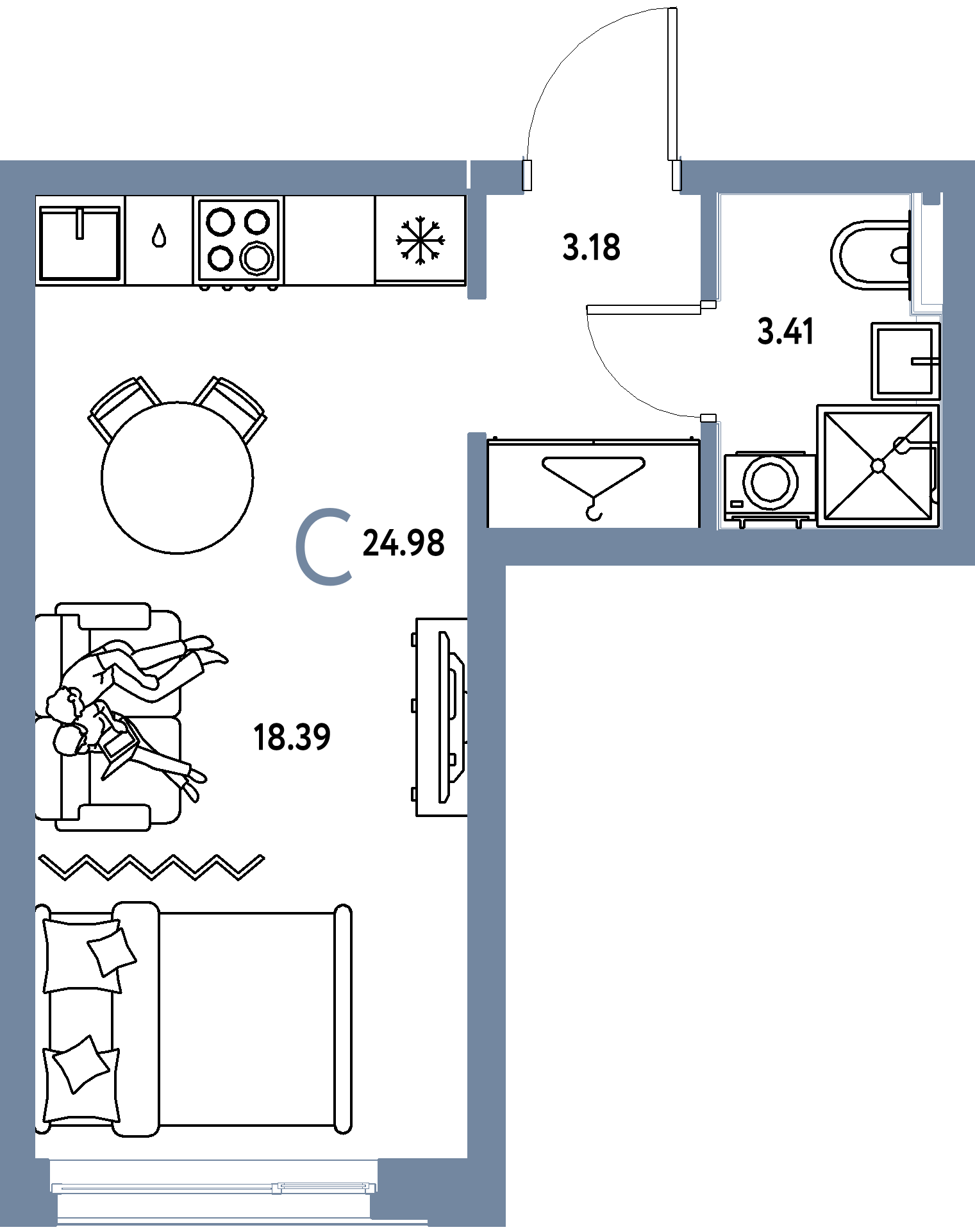 ЖК "Страна.Энтузиастов"-Студия 24.98 м²