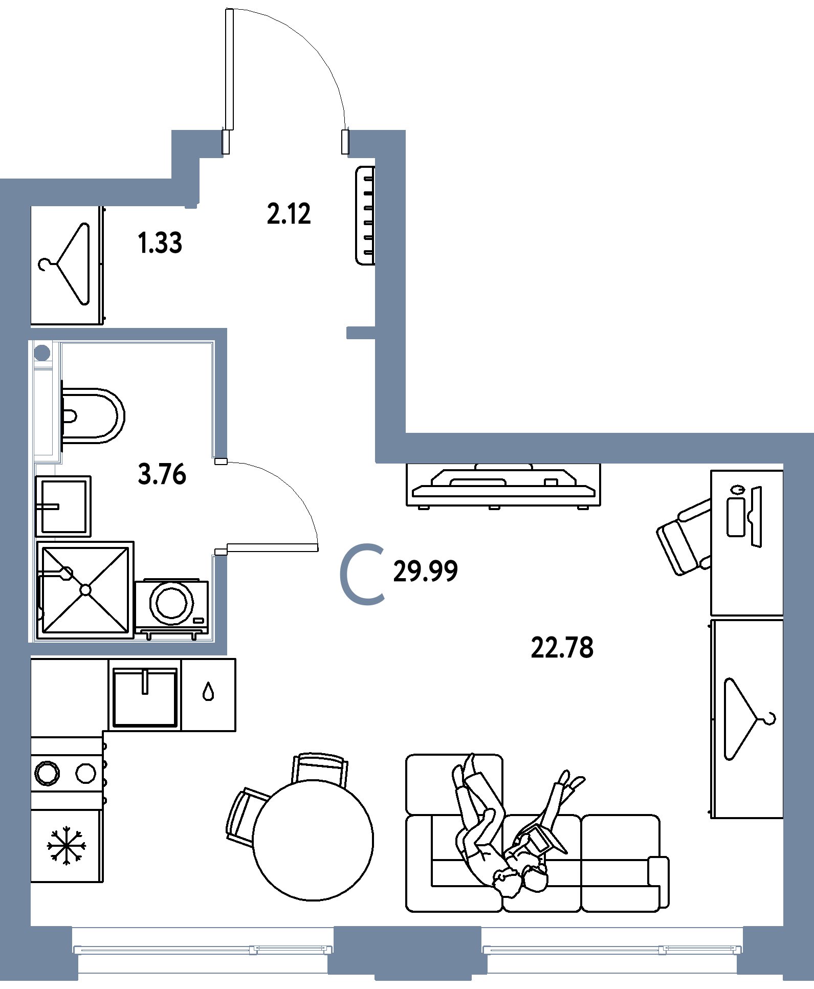 ЖК "Страна.Энтузиастов"-Студия 29.99 м²