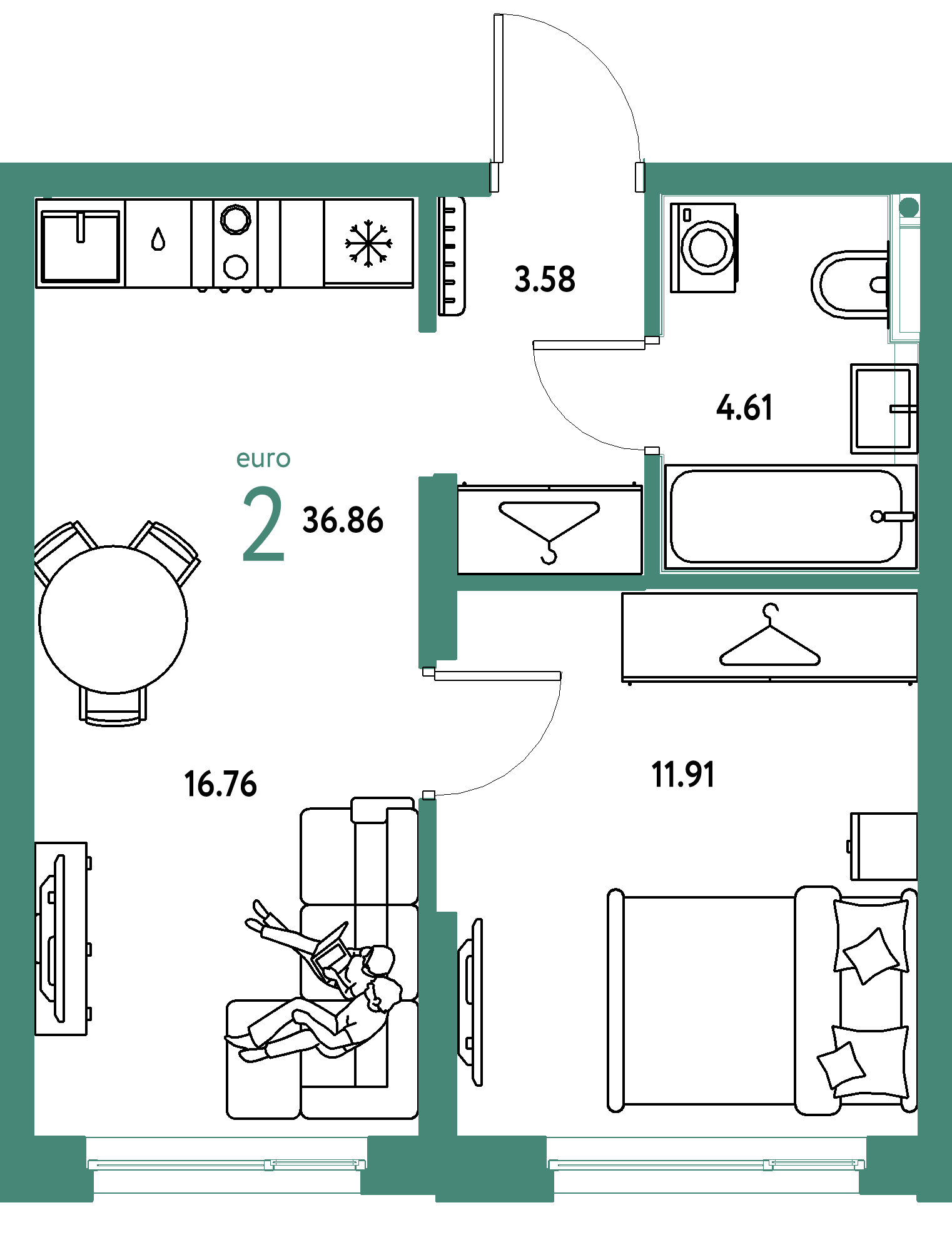 ЖК "Страна.Энтузиастов"-2-комнатная 36.86 м²