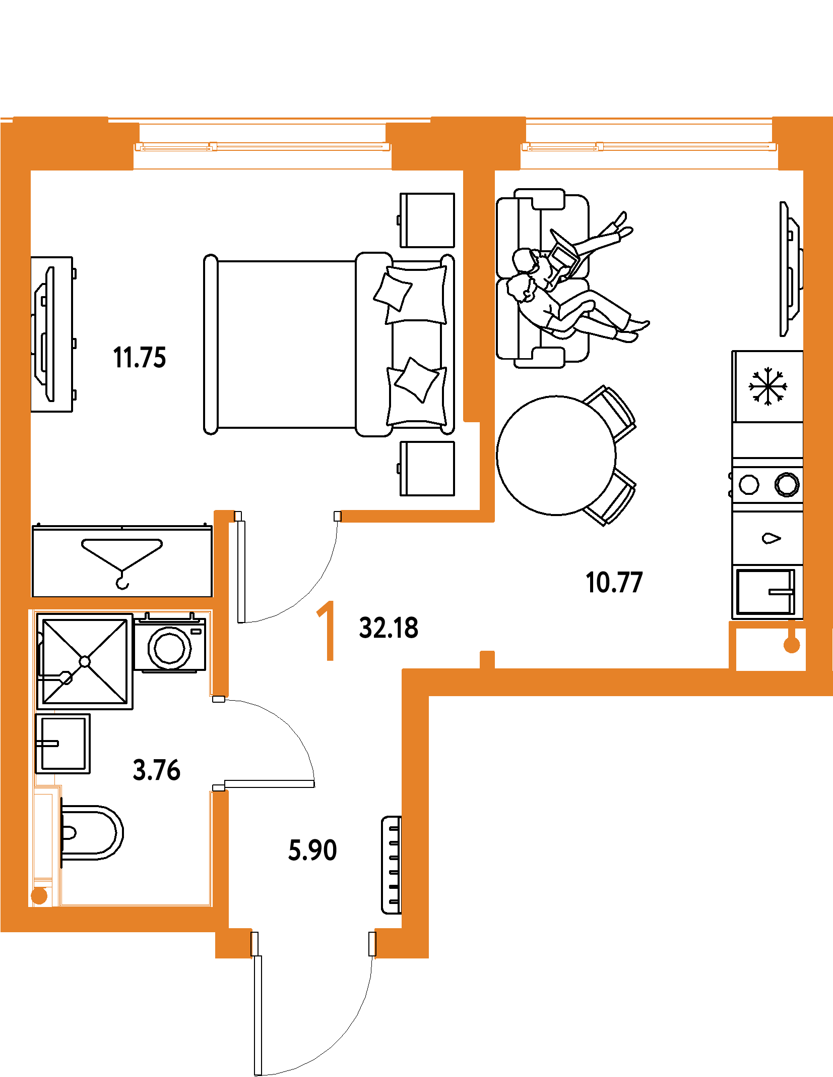 ЖК "Страна.Энтузиастов"-1-комнатная 32.18 м²