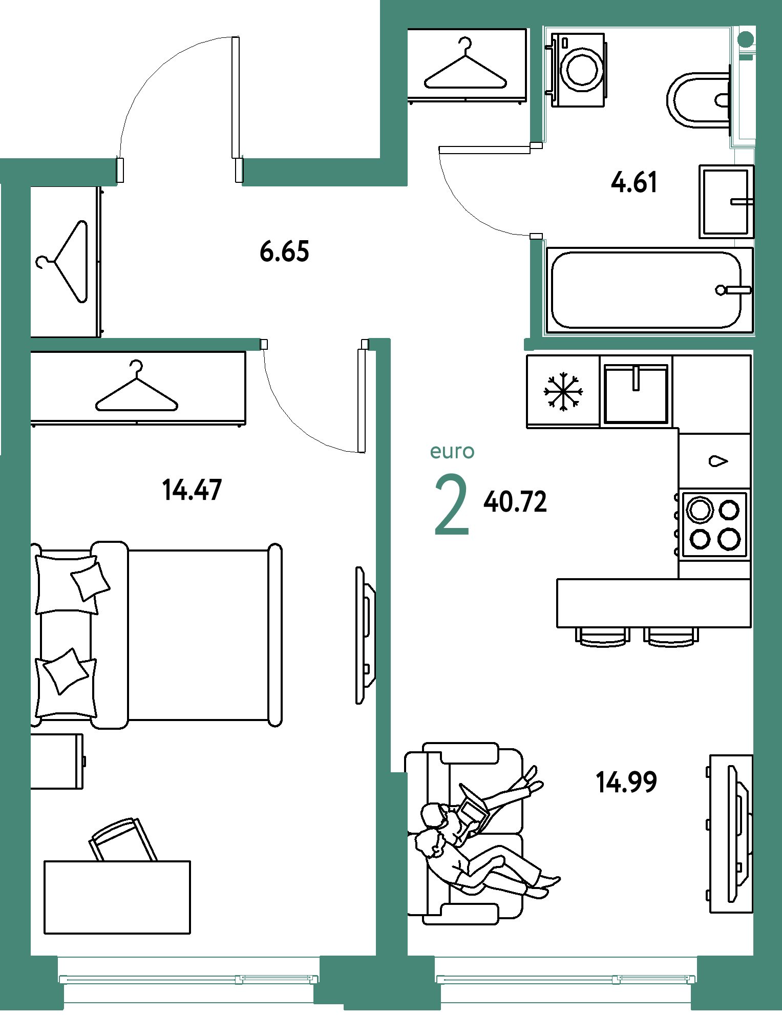 ЖК "Страна.Энтузиастов"-2-комнатная 40.72 м²