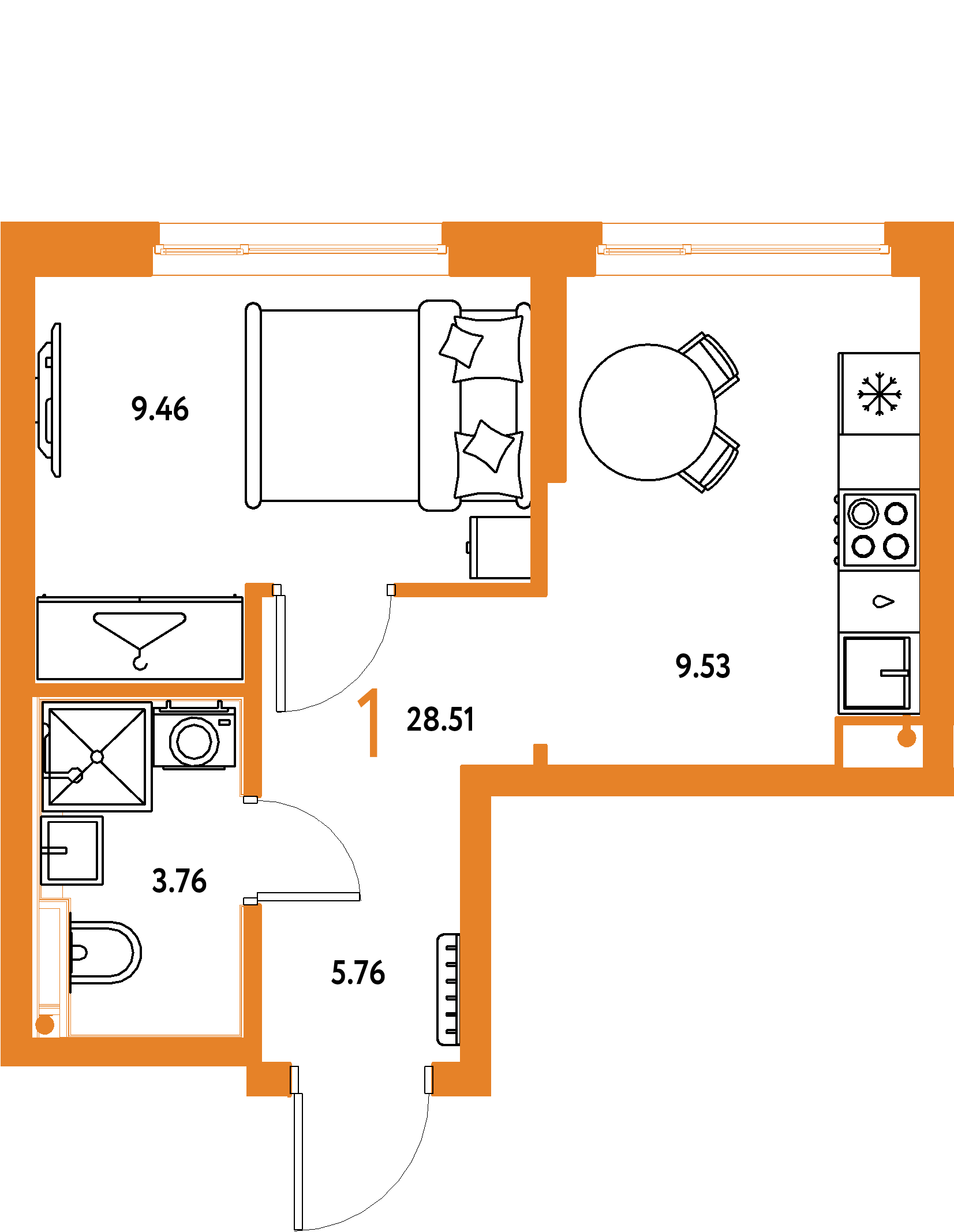 ЖК "Страна.Энтузиастов"-1-комнатная 28.51 м²