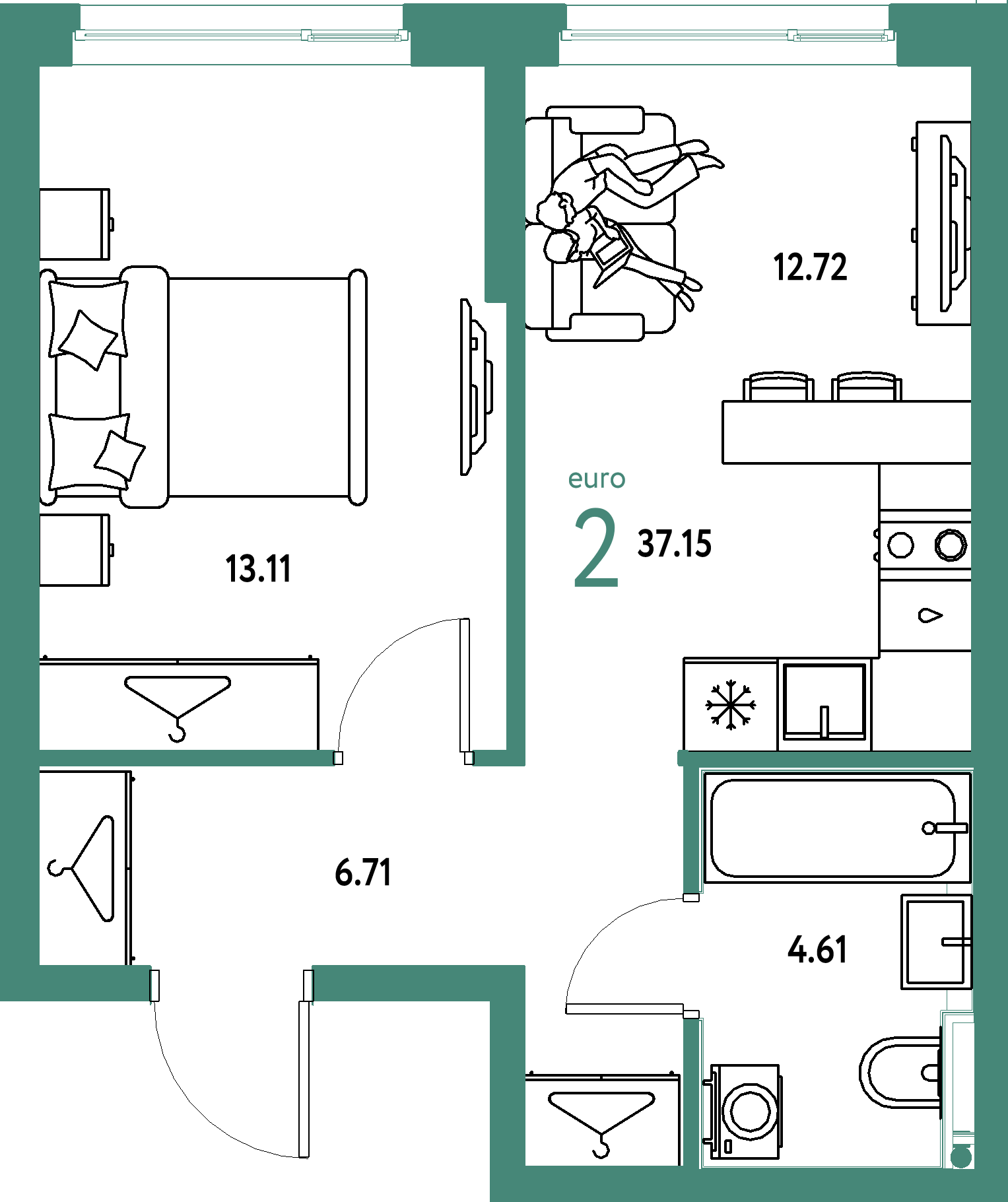 ЖК "Страна.Энтузиастов"-2-комнатная 37.15 м²