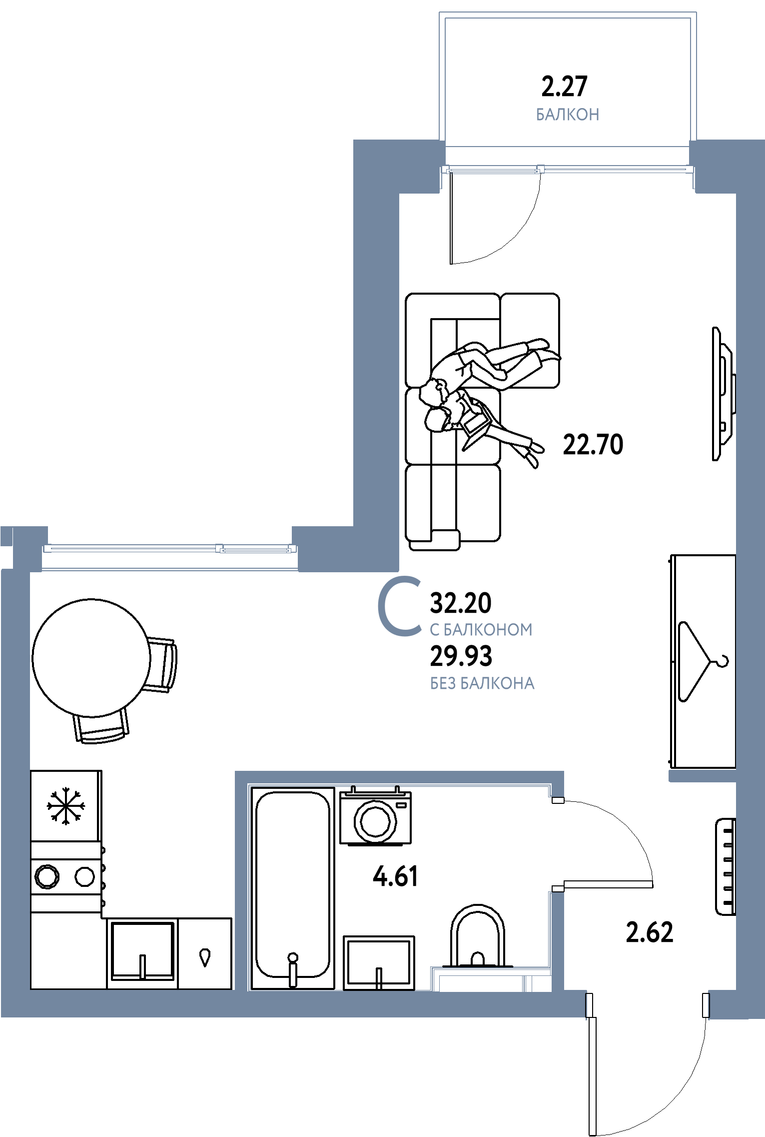 ЖК "Страна.Энтузиастов"-Студия 32.2 м²
