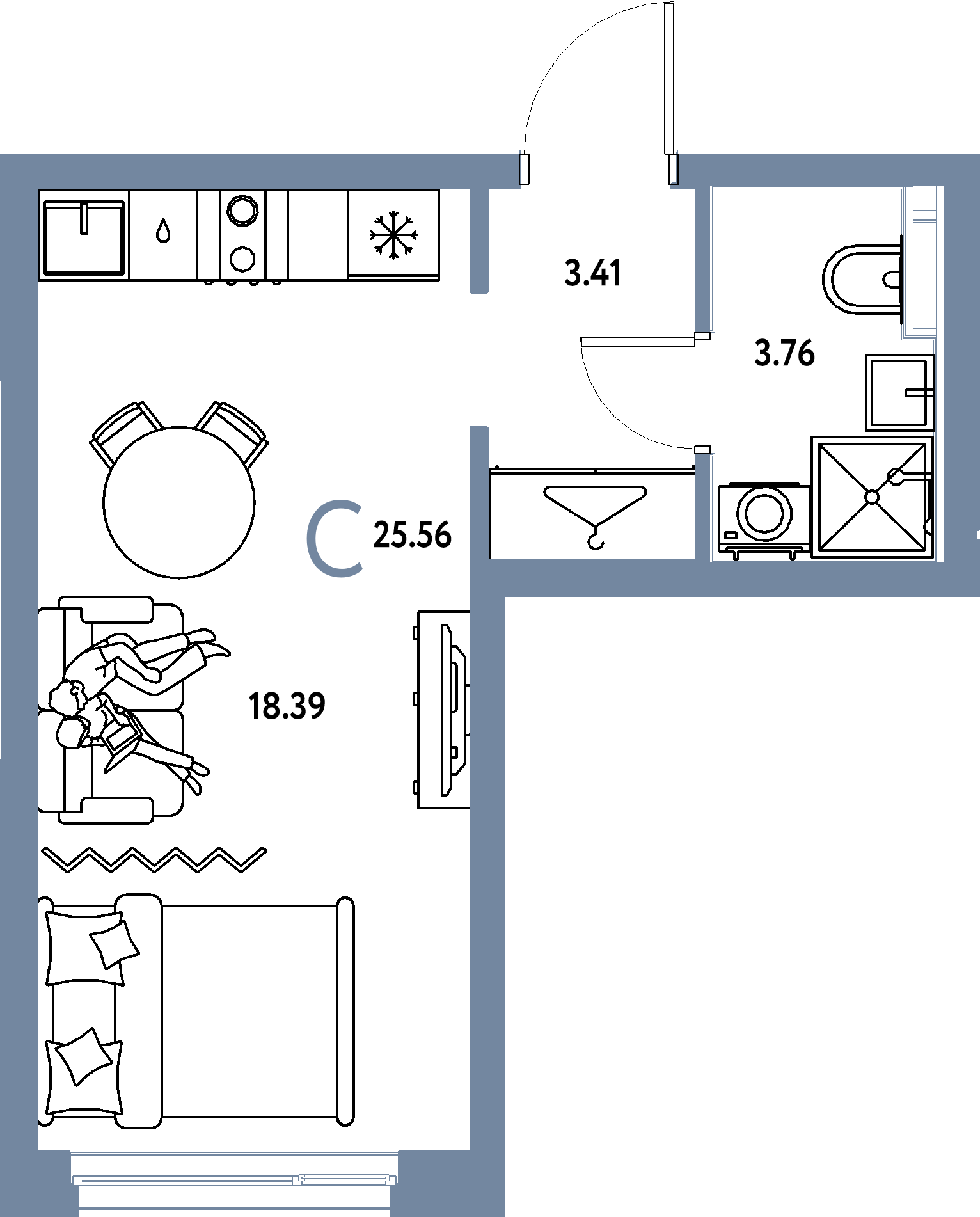 ЖК "Страна.Энтузиастов"-Студия 25.56 м²