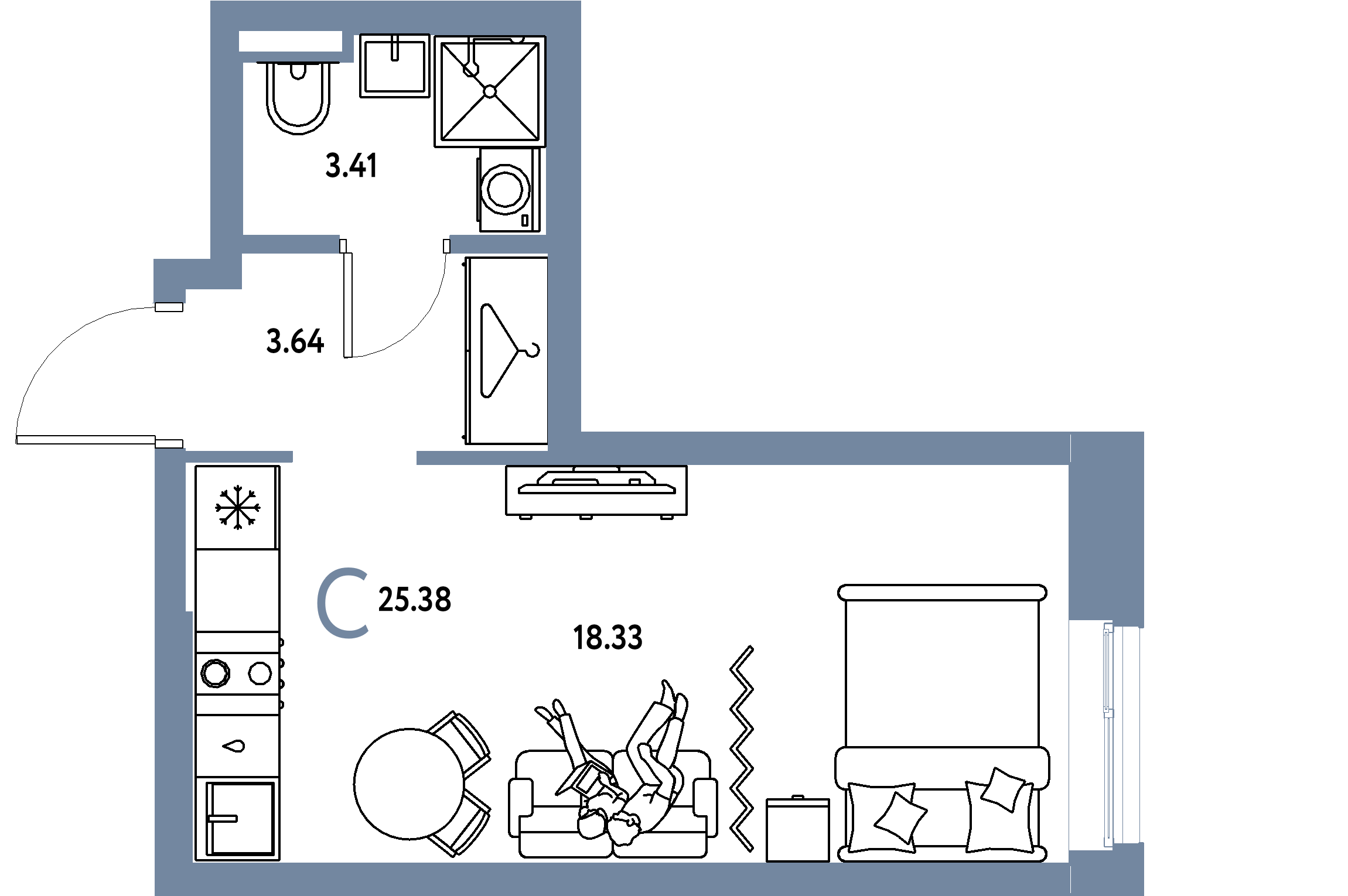 ЖК "Уральский сад"-Студия 25.38 м²