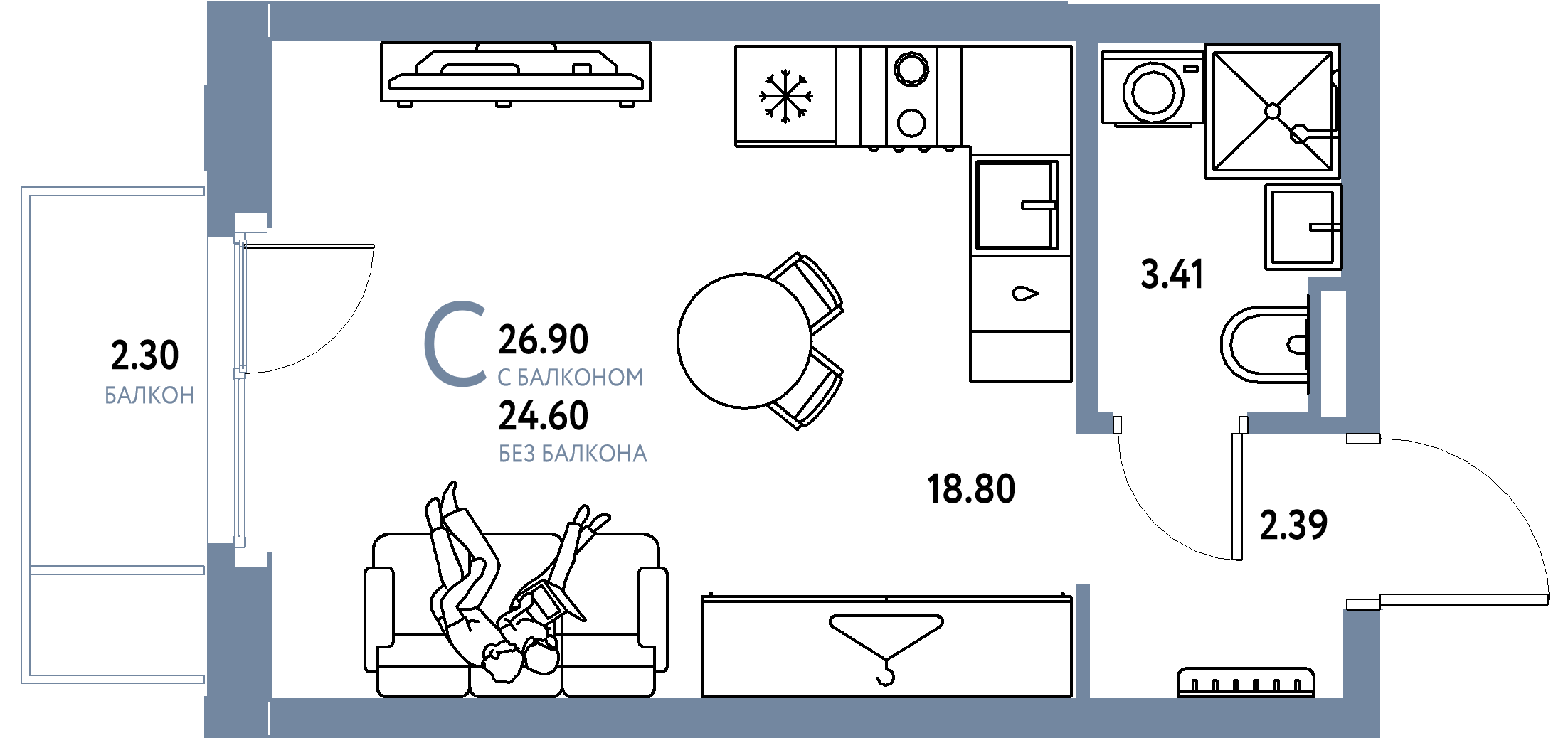 ЖК "Уральский сад"-Студия 26.9 м²