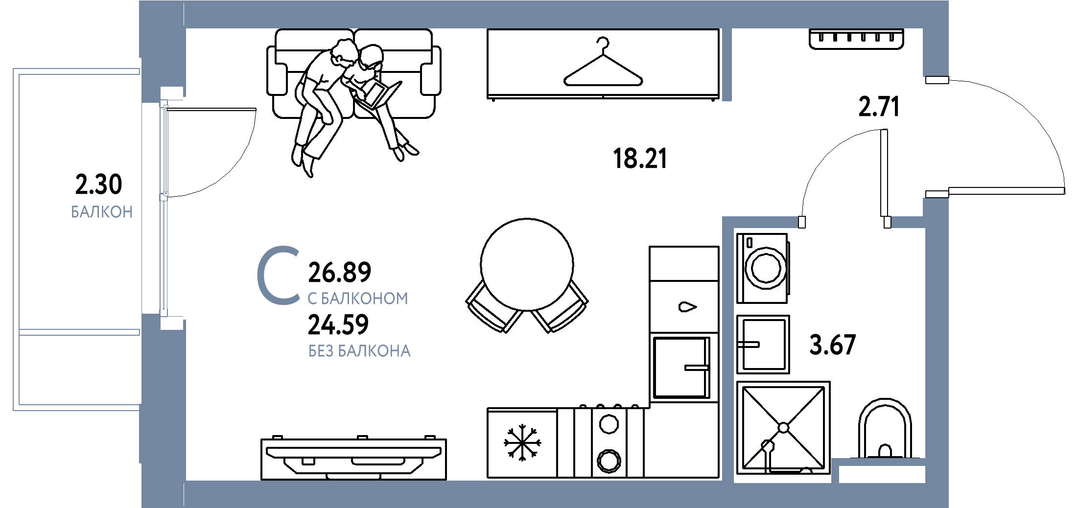 ЖК "Уральский сад"-Студия 26.89 м²