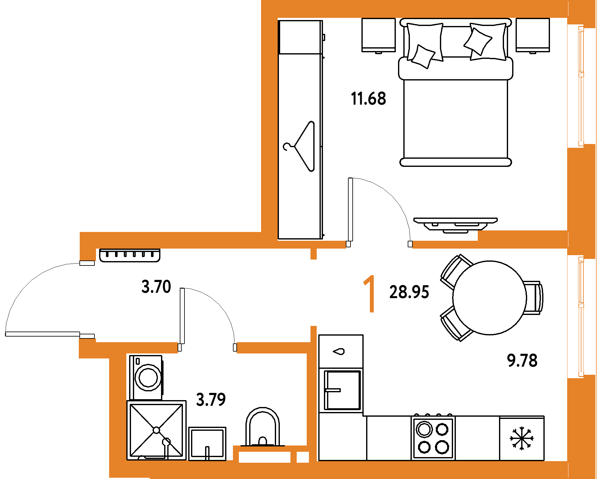 ЖК "Уральский сад"-1-комнатная 28.95 м²