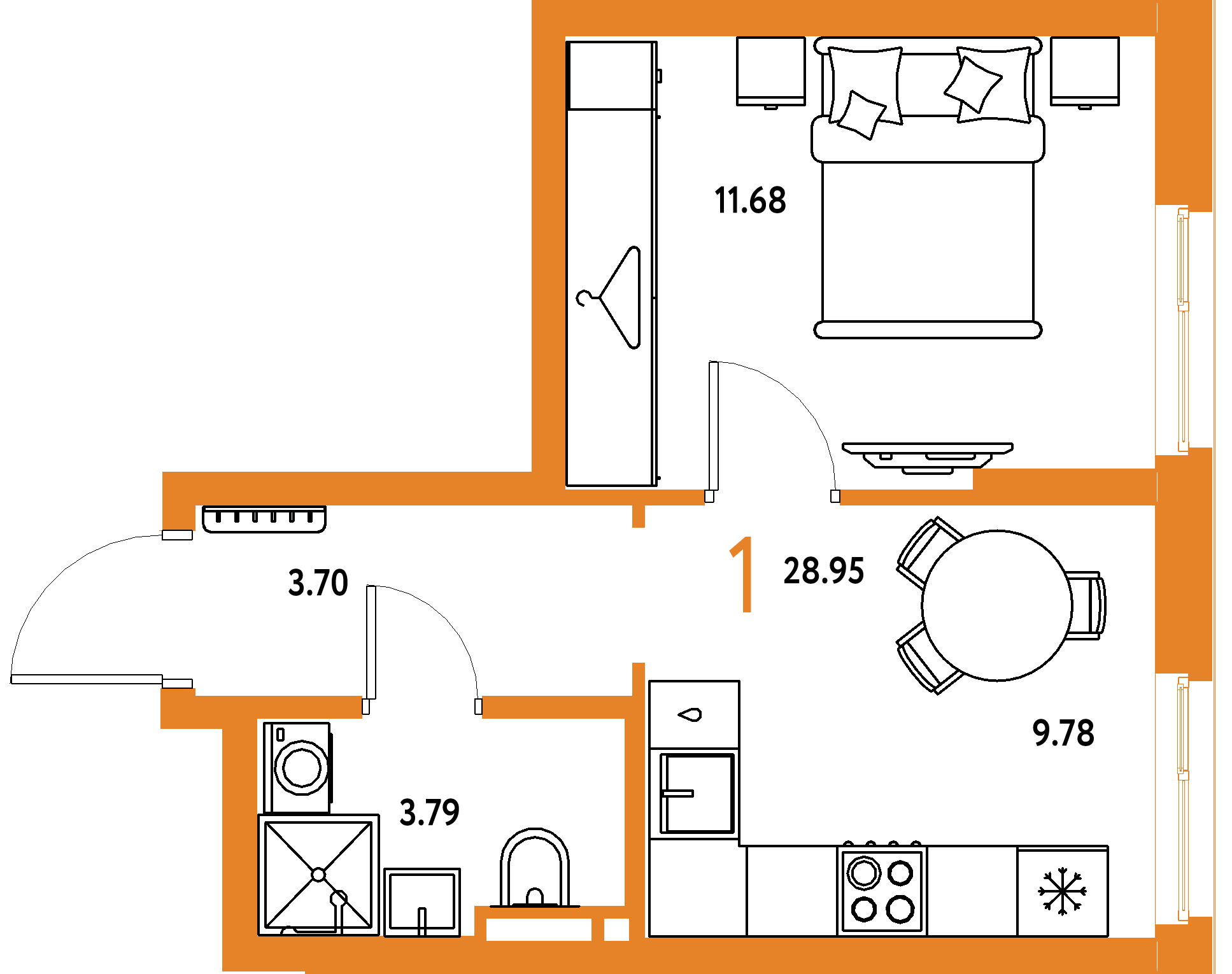 ЖК "Уральский сад"-1-комнатная 28.95 м²