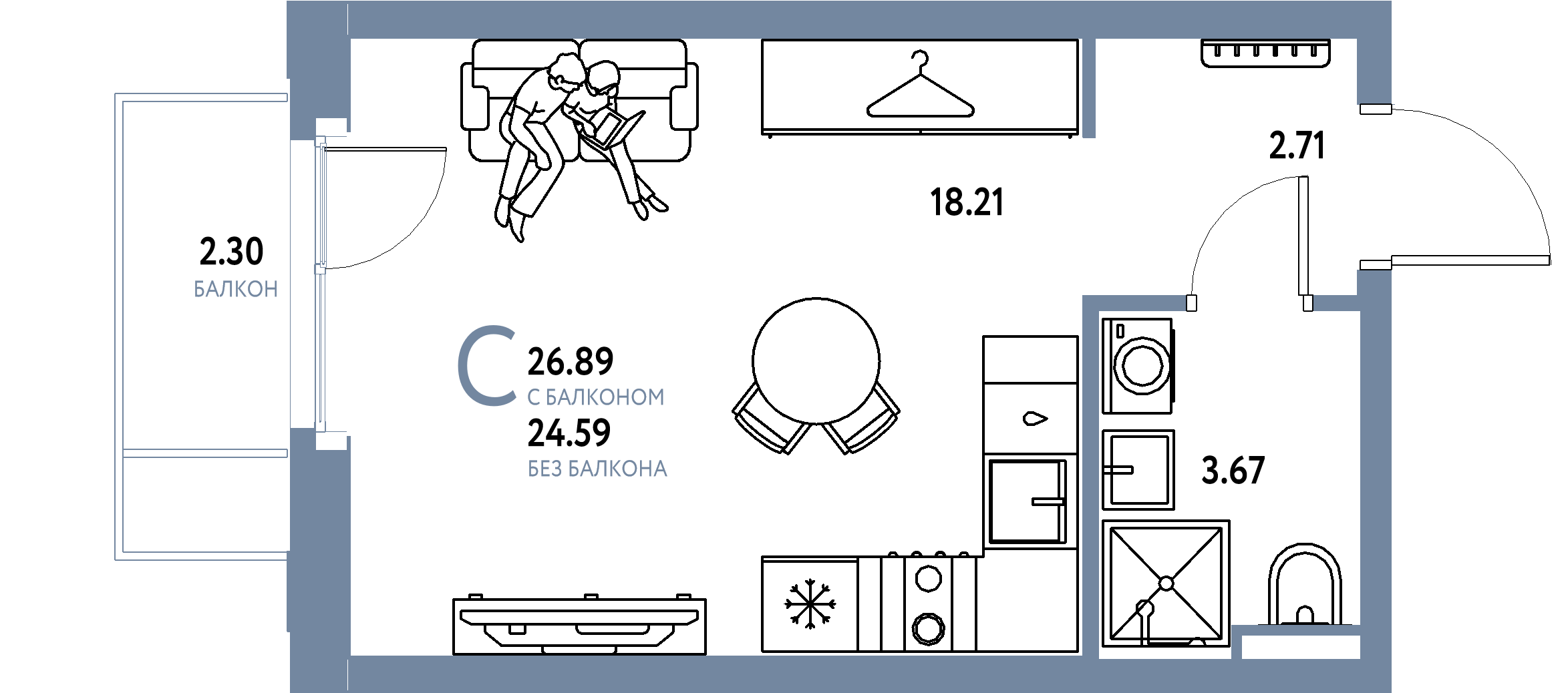 ЖК "Уральский сад"-Студия 26.89 м²