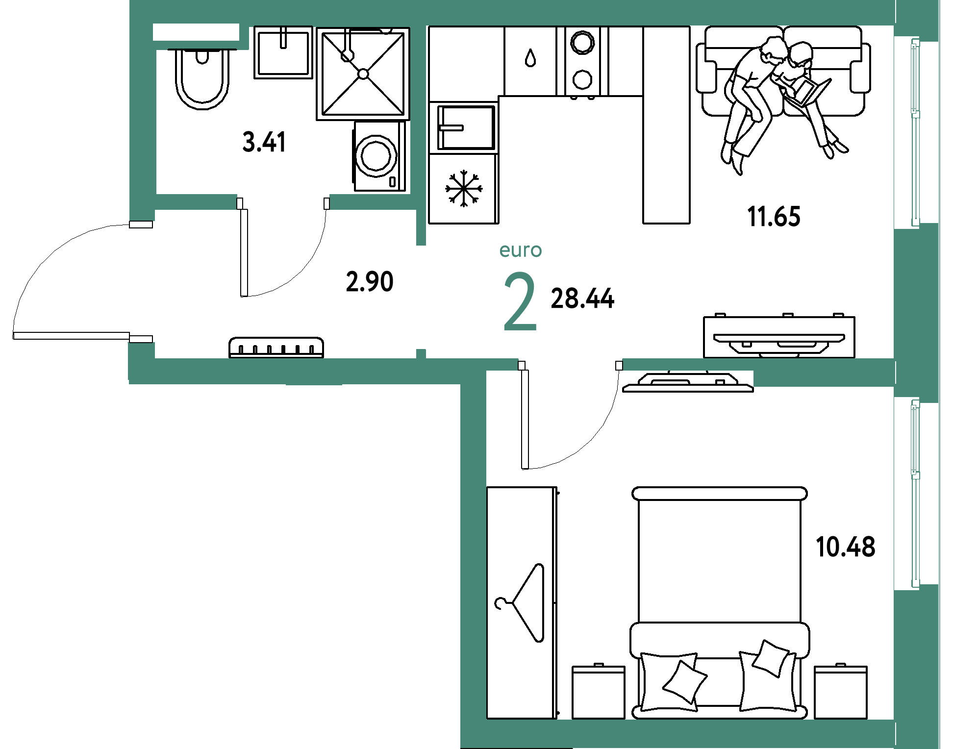 ЖК "Уральский сад"-2-комнатная 28.44 м²