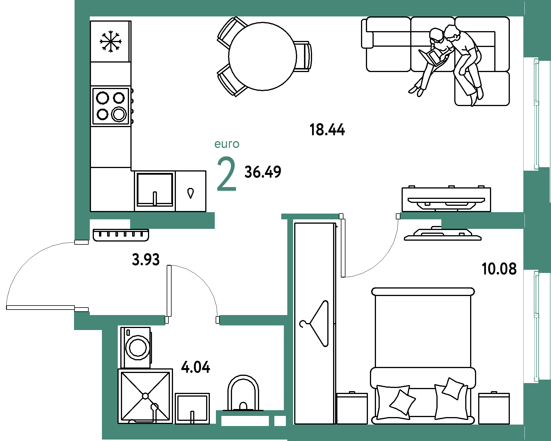ЖК "Уральский сад"-2-комнатная 36.49 м²