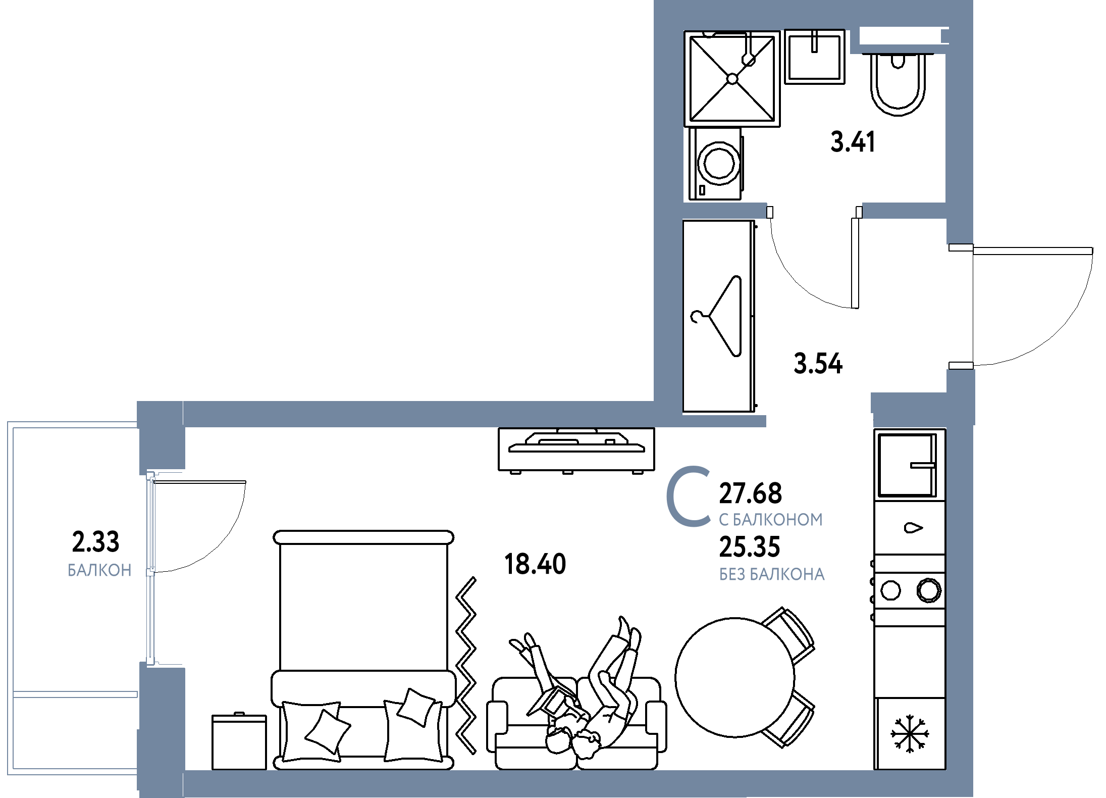 ЖК "Уральский сад"-Студия 27.68 м²