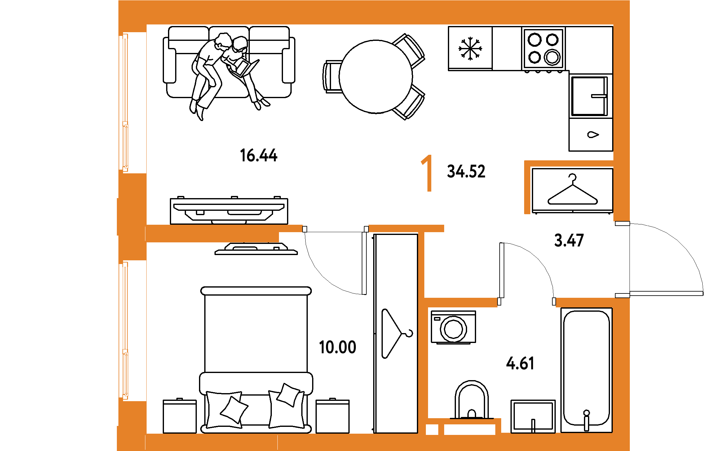 ЖК "Уральский сад"-1-комнатная 34.52 м²