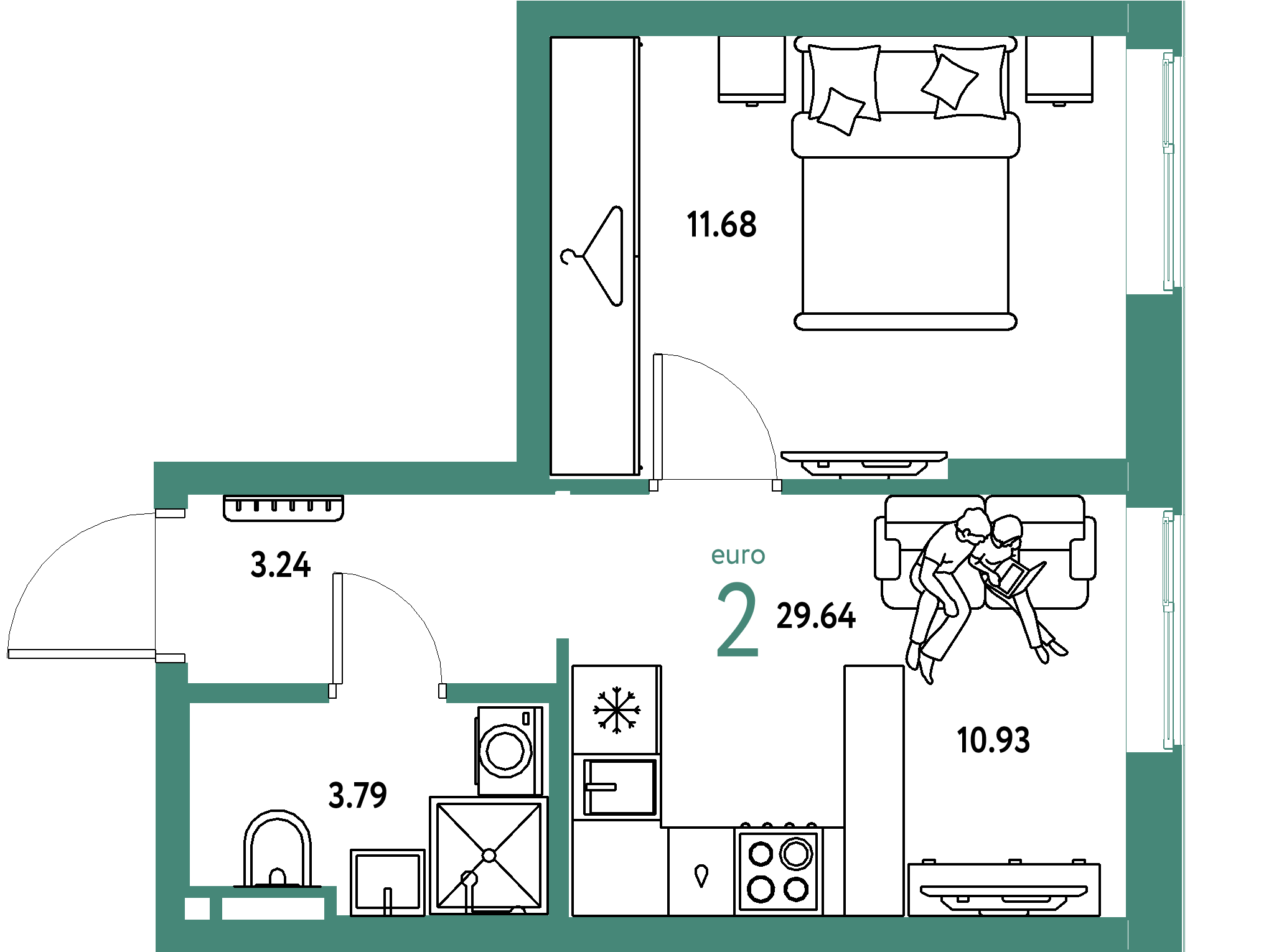 ЖК "Уральский сад"-2-комнатная 29.64 м²