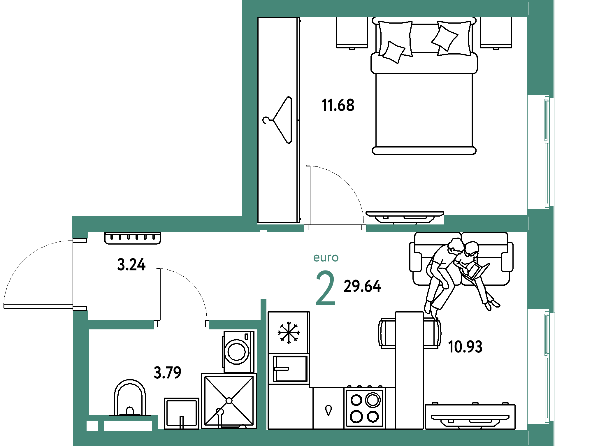 ЖК "Уральский сад"-2-комнатная 29.64 м²