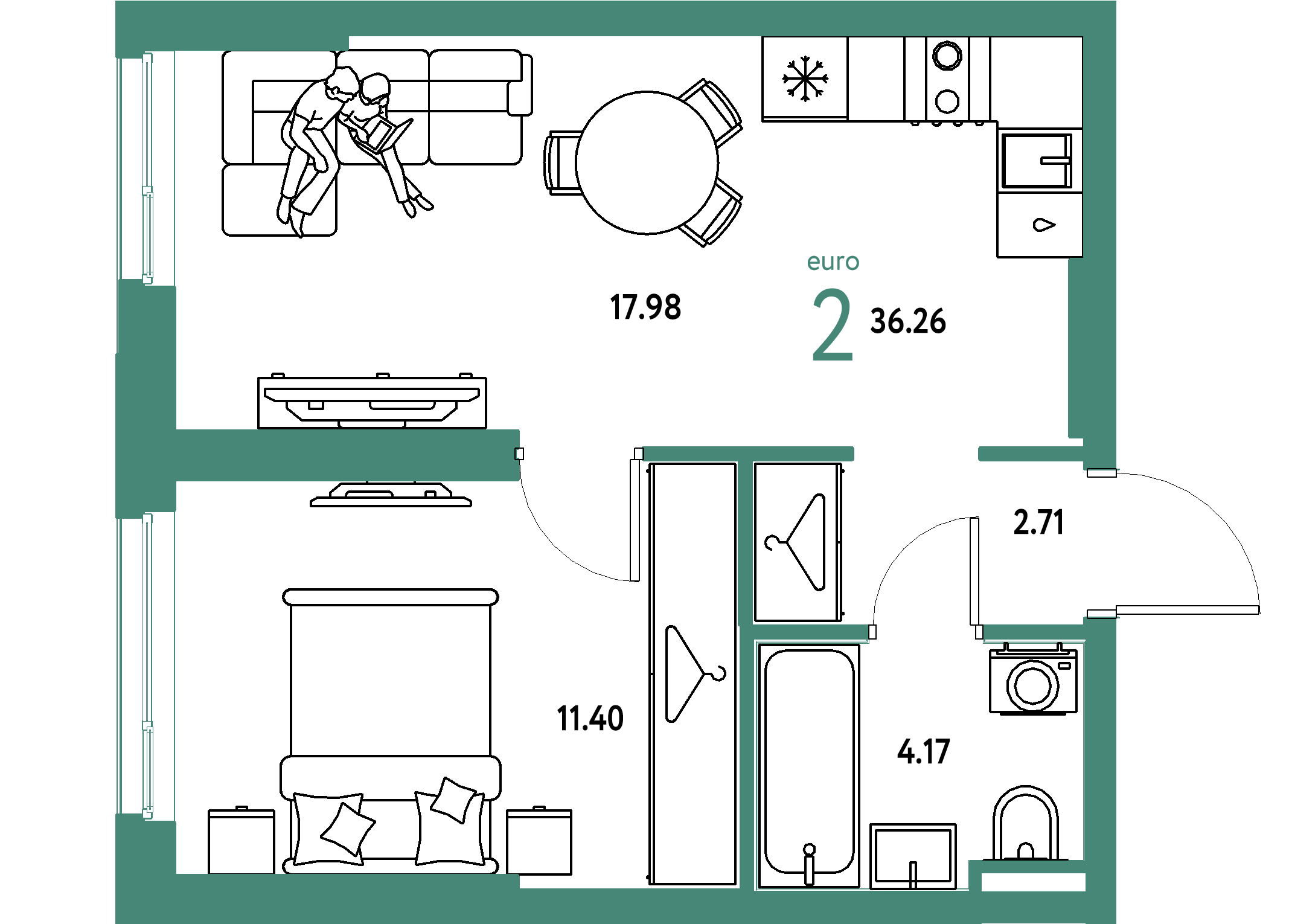 ЖК "Уральский сад"-2-комнатная 36.26 м²