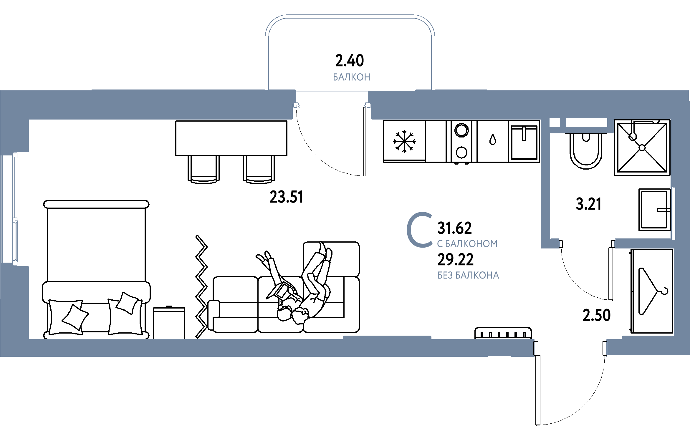 ЖК "Уральский сад"-Студия 31.62 м²
