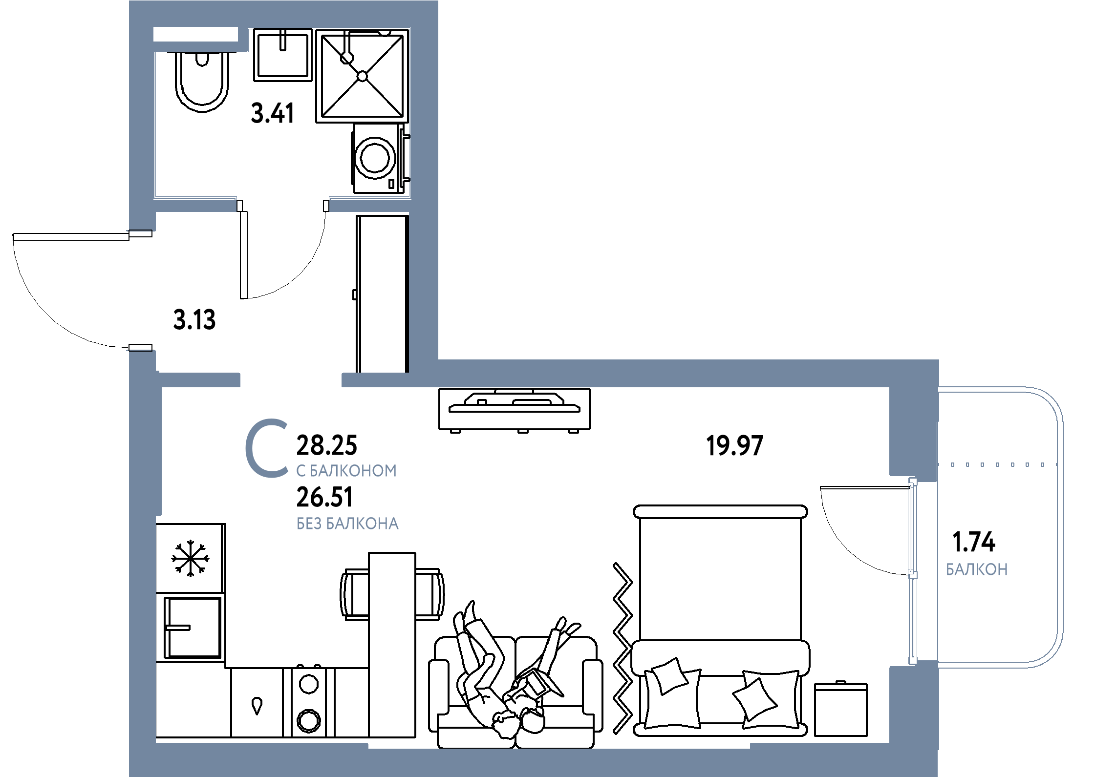 ЖК "Уральский сад"-Студия 28.25 м²