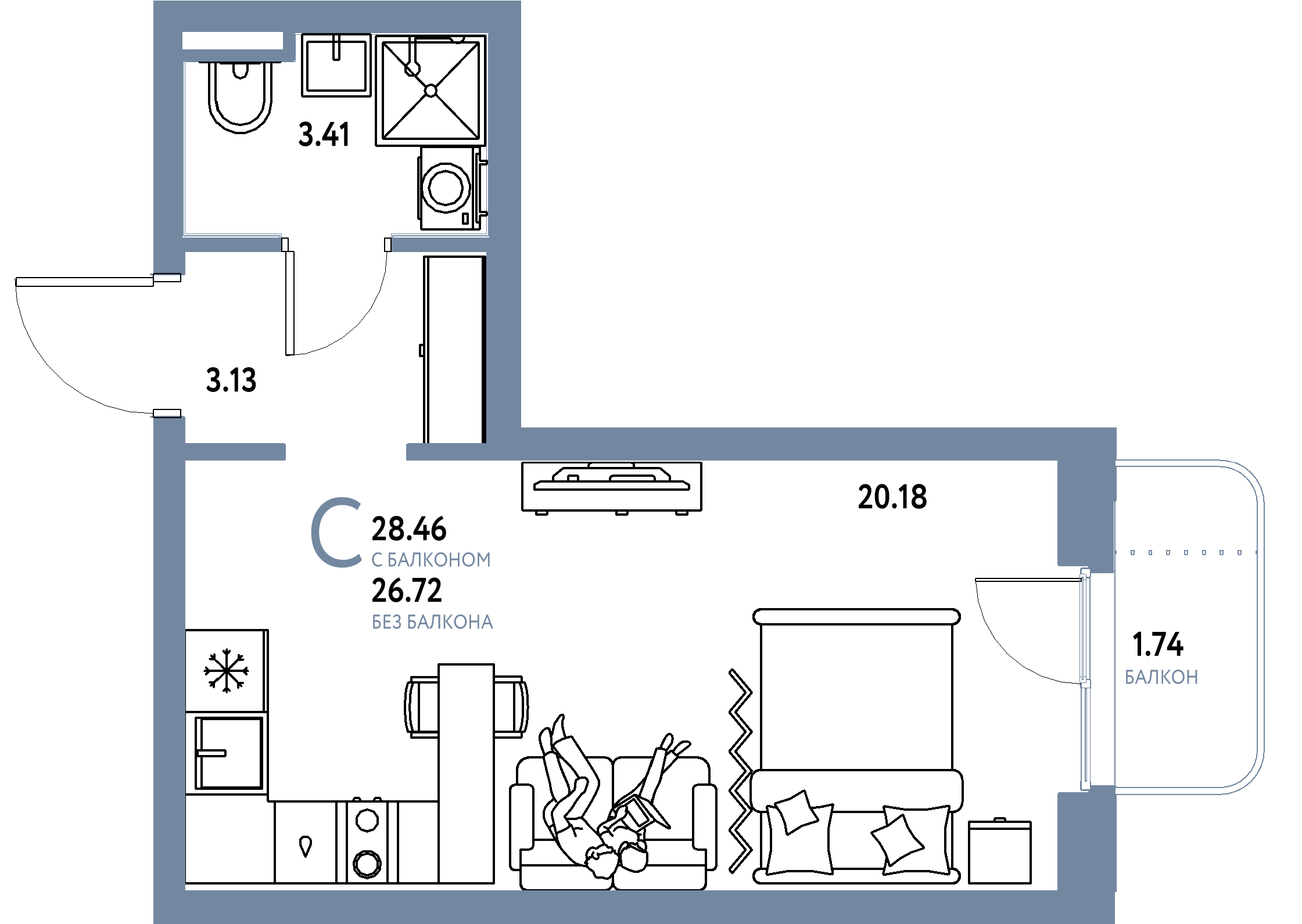 ЖК "Уральский сад"-Студия 28.46 м²