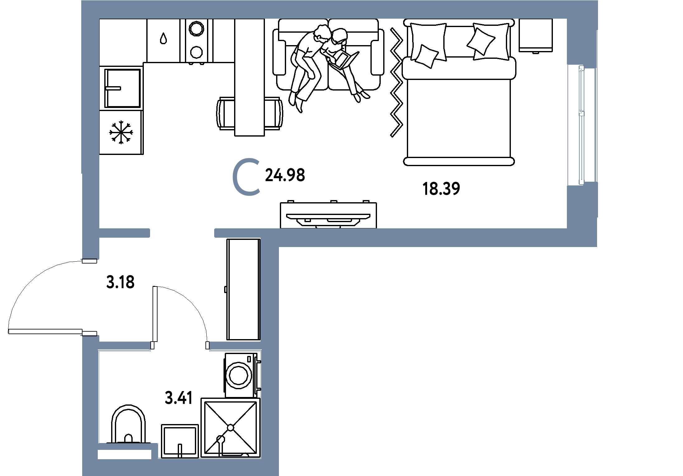 ЖК "Уральский сад"-Студия 24.98 м²