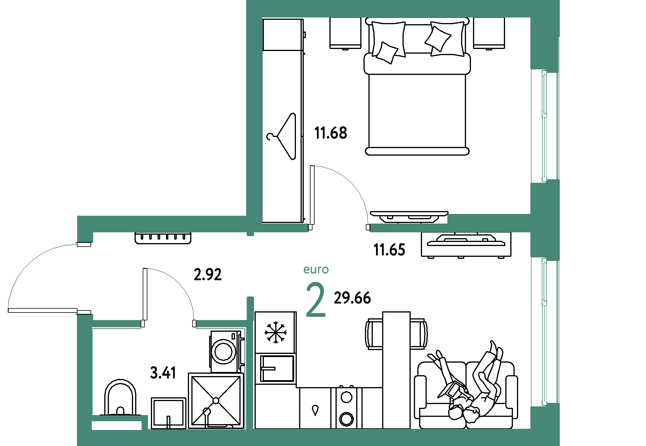 ЖК "Уральский сад"-2-комнатная 29.66 м²