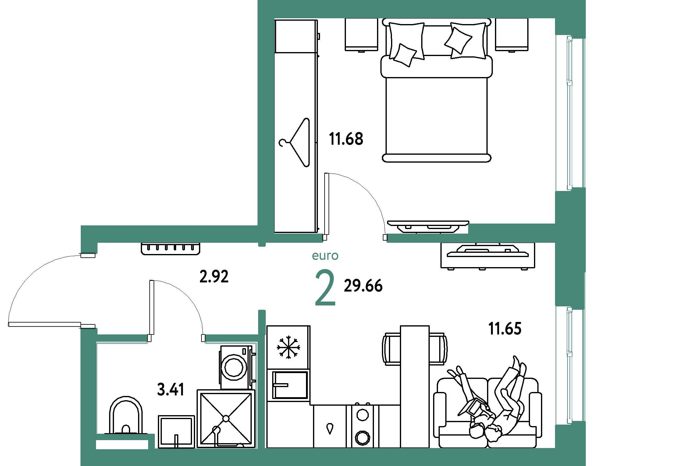 ЖК "Уральский сад"-2-комнатная 29.66 м²