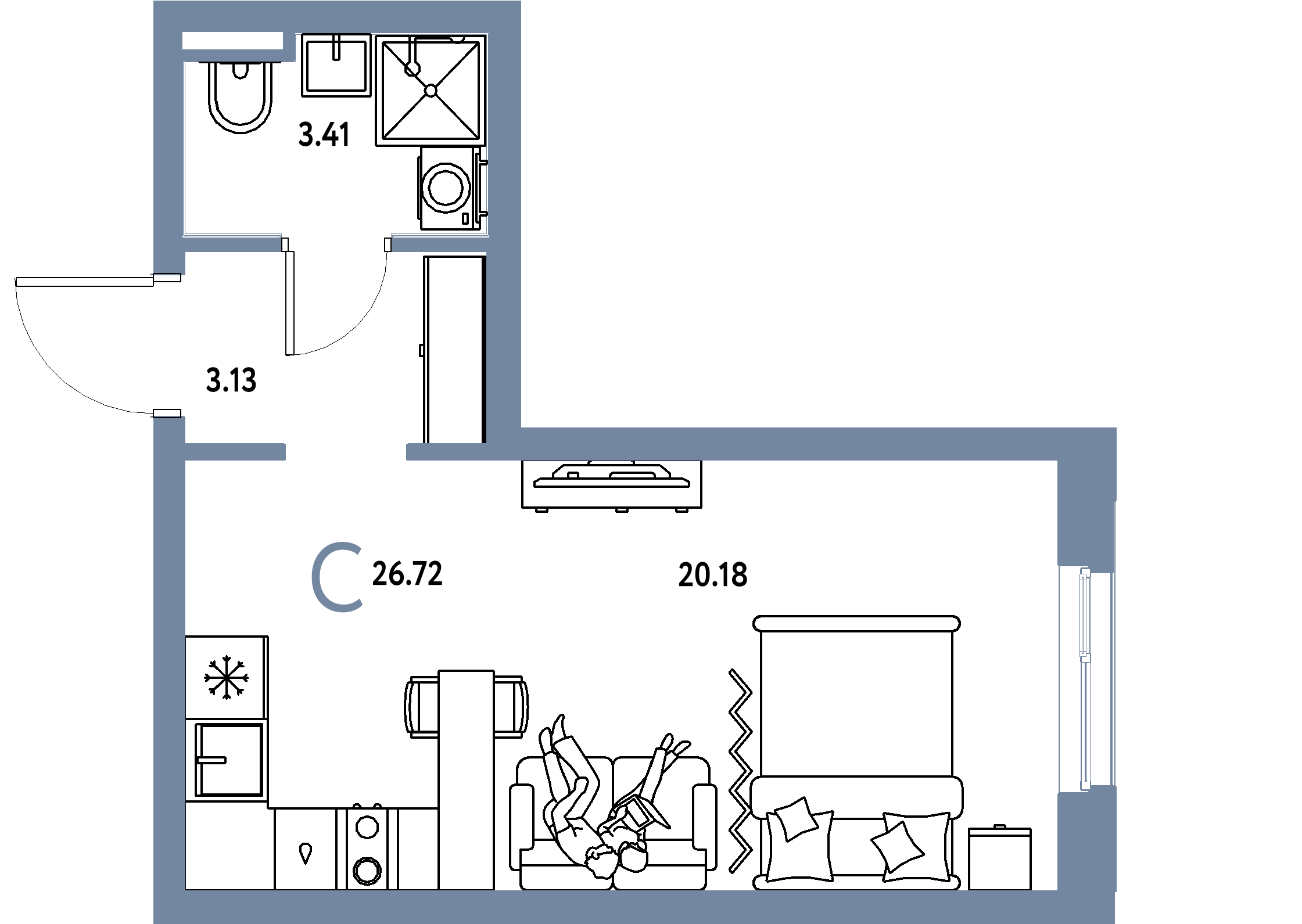ЖК "Уральский сад"-Студия 26.72 м²