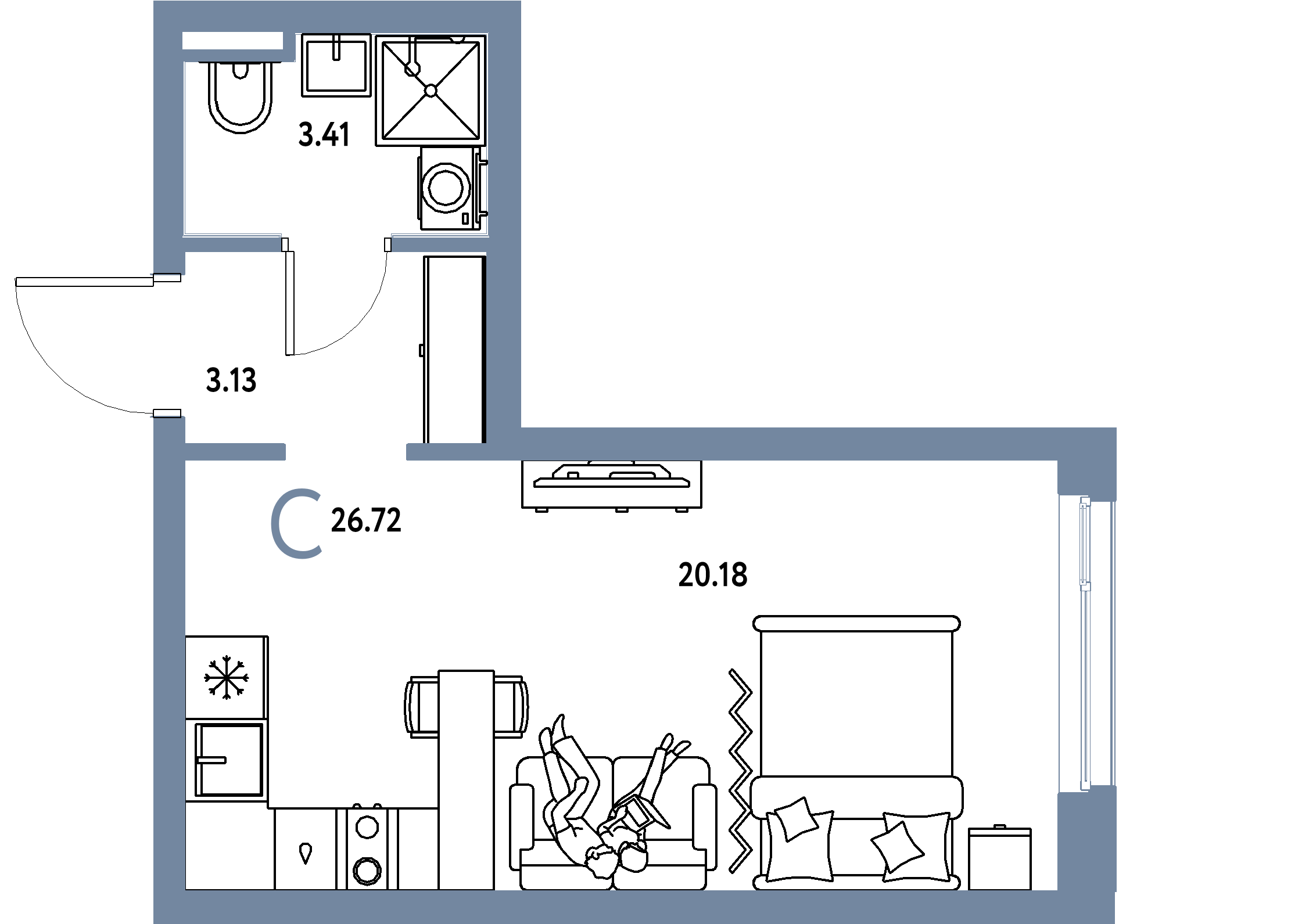 ЖК "Уральский сад"-Студия 26.72 м²