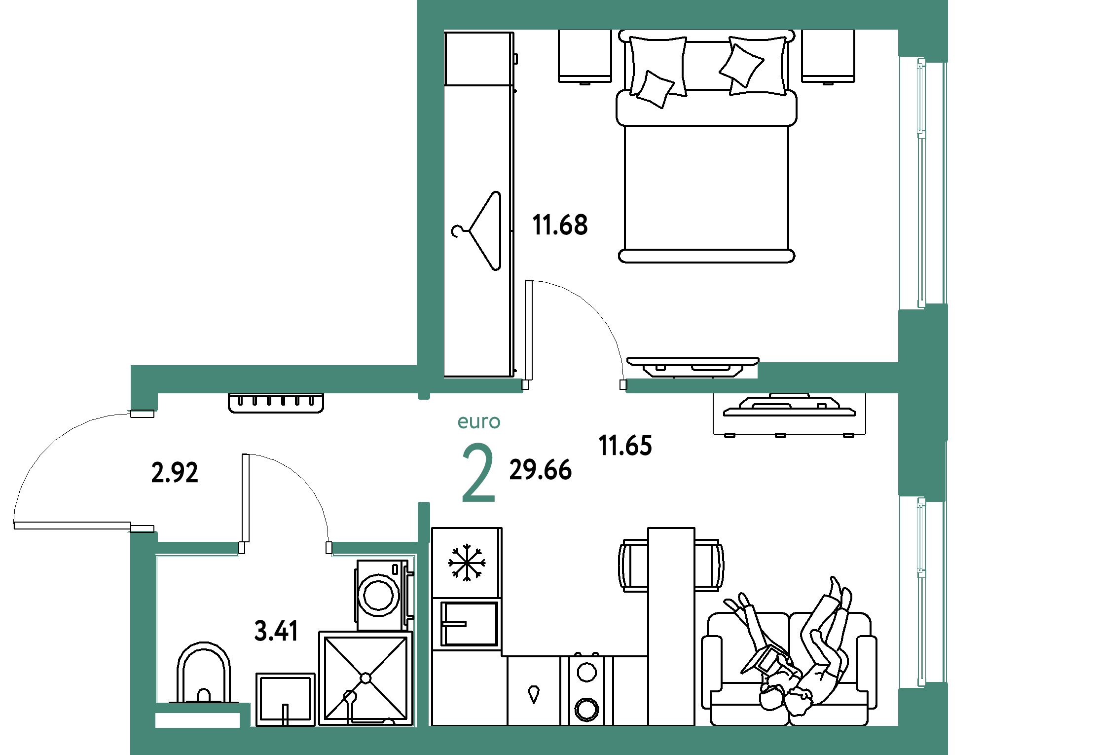 ЖК "Уральский сад"-2-комнатная 29.66 м²