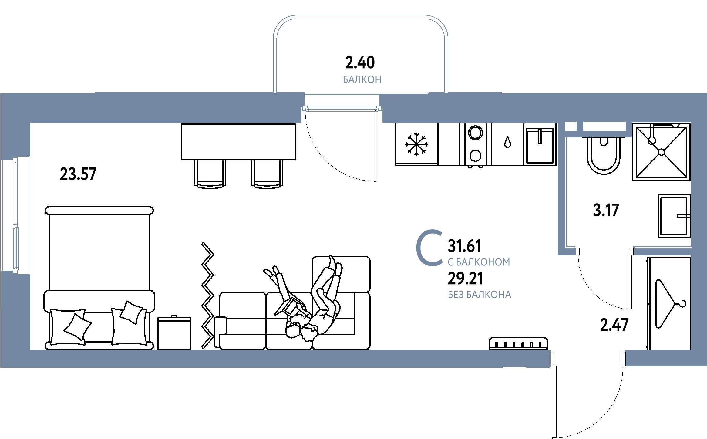 ЖК "Уральский сад"-Студия 31.61 м²