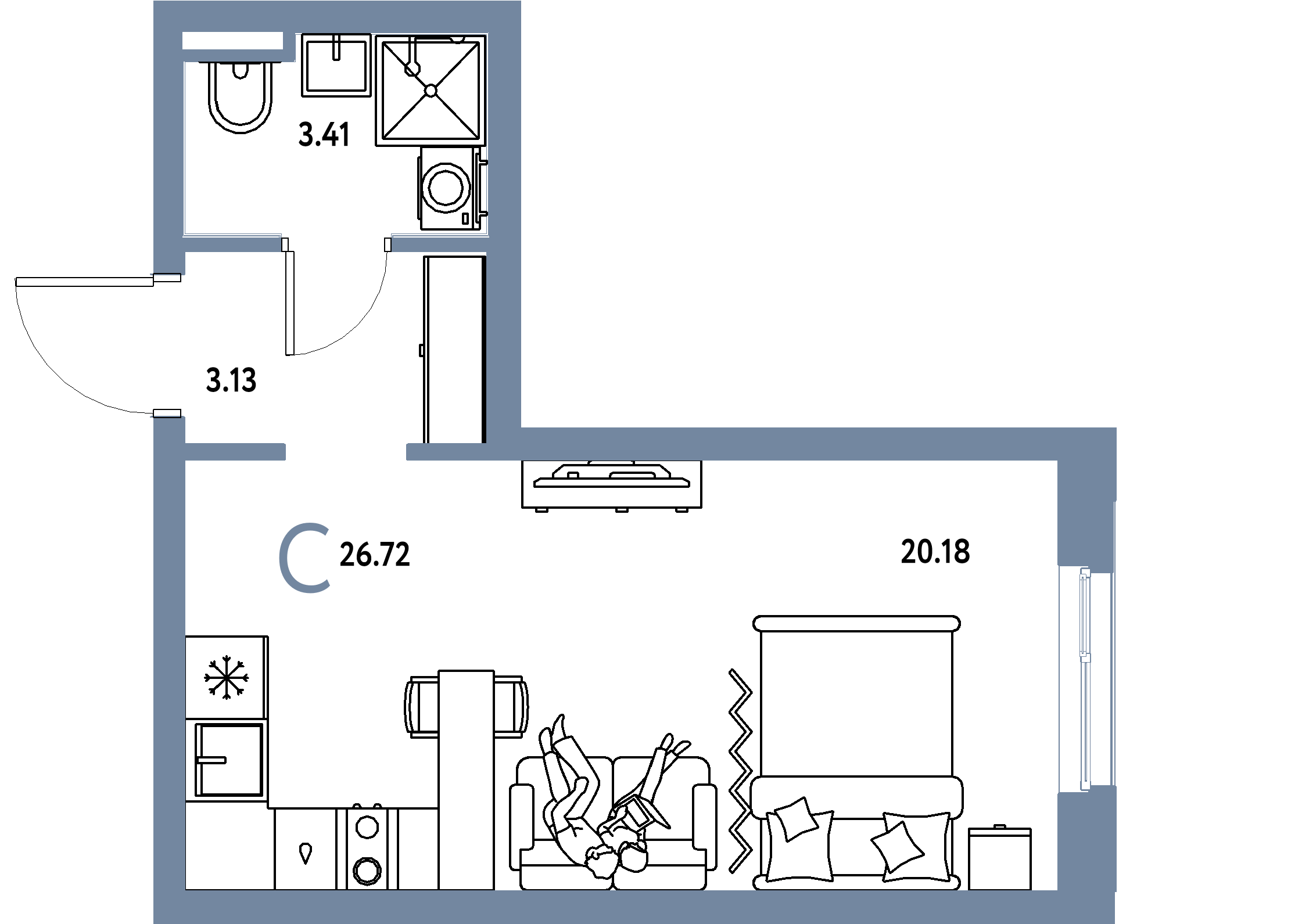 ЖК "Уральский сад"-Студия 26.72 м²