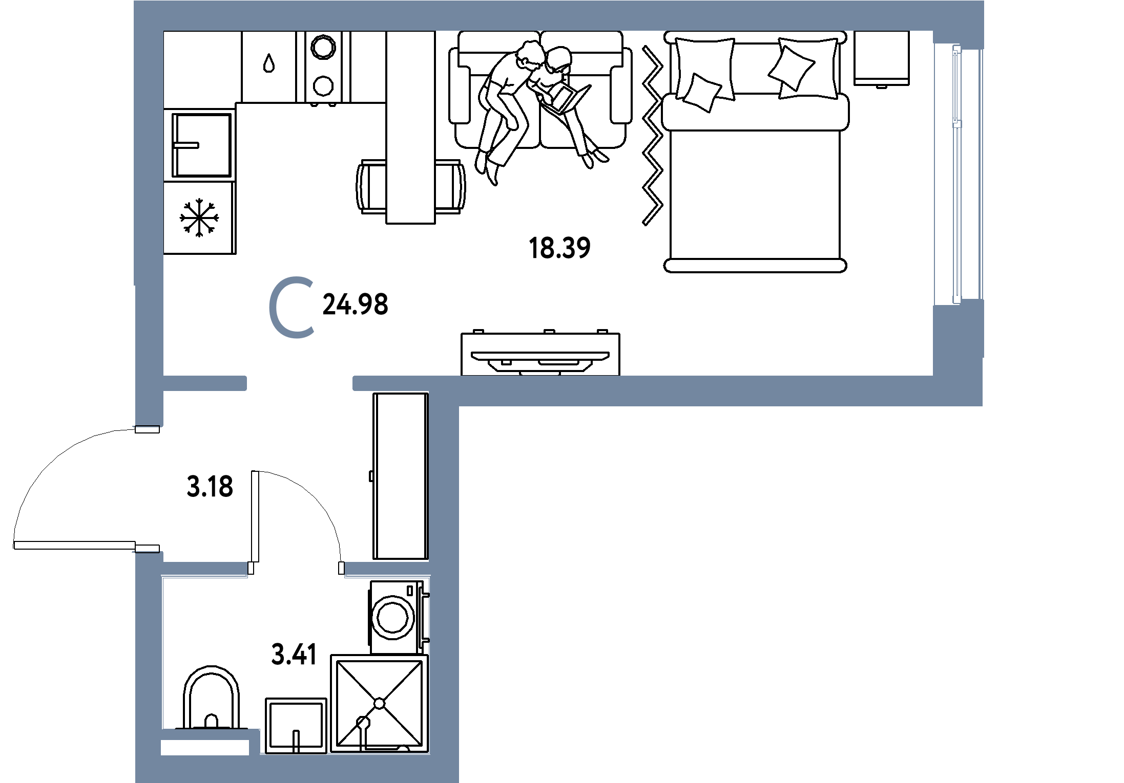 ЖК "Уральский сад"-Студия 24.98 м²