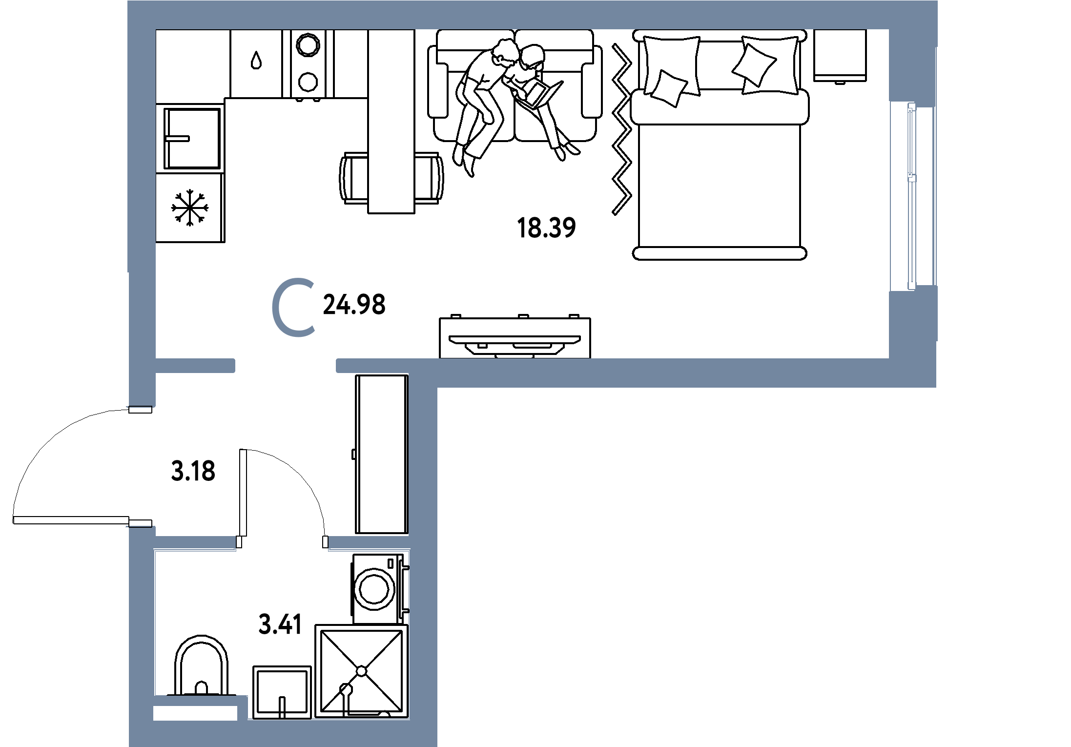 ЖК "Уральский сад"-Студия 24.98 м²