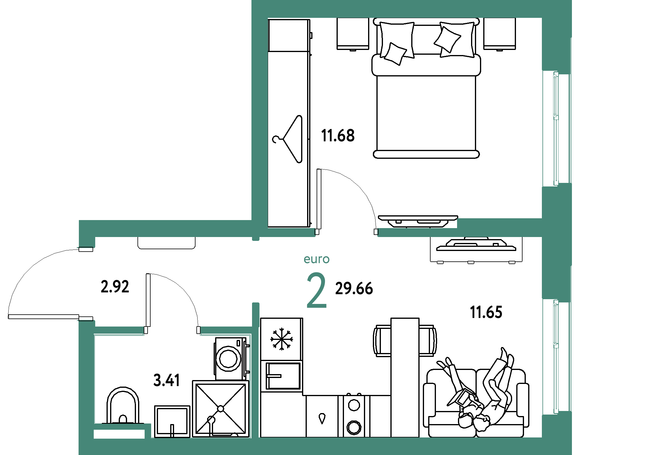 ЖК "Уральский сад"-2-комнатная 29.66 м²