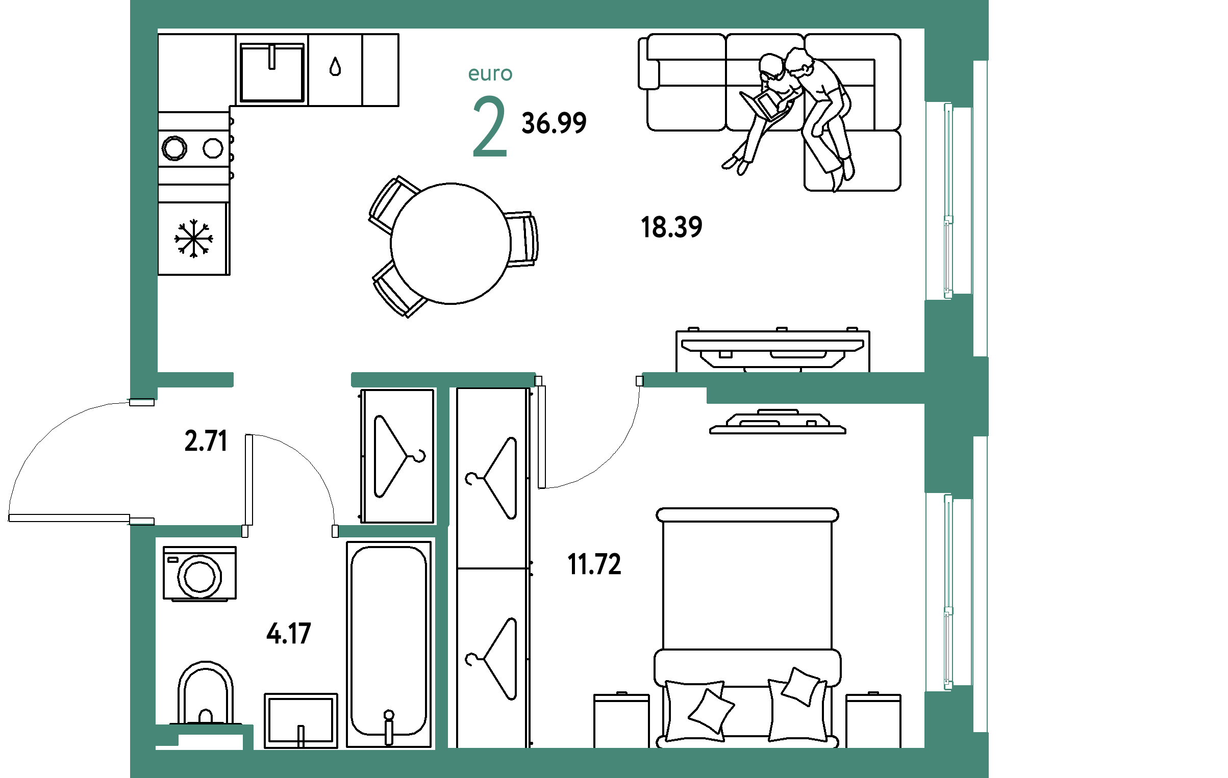 ЖК "Уральский сад"-2-комнатная 36.99 м²