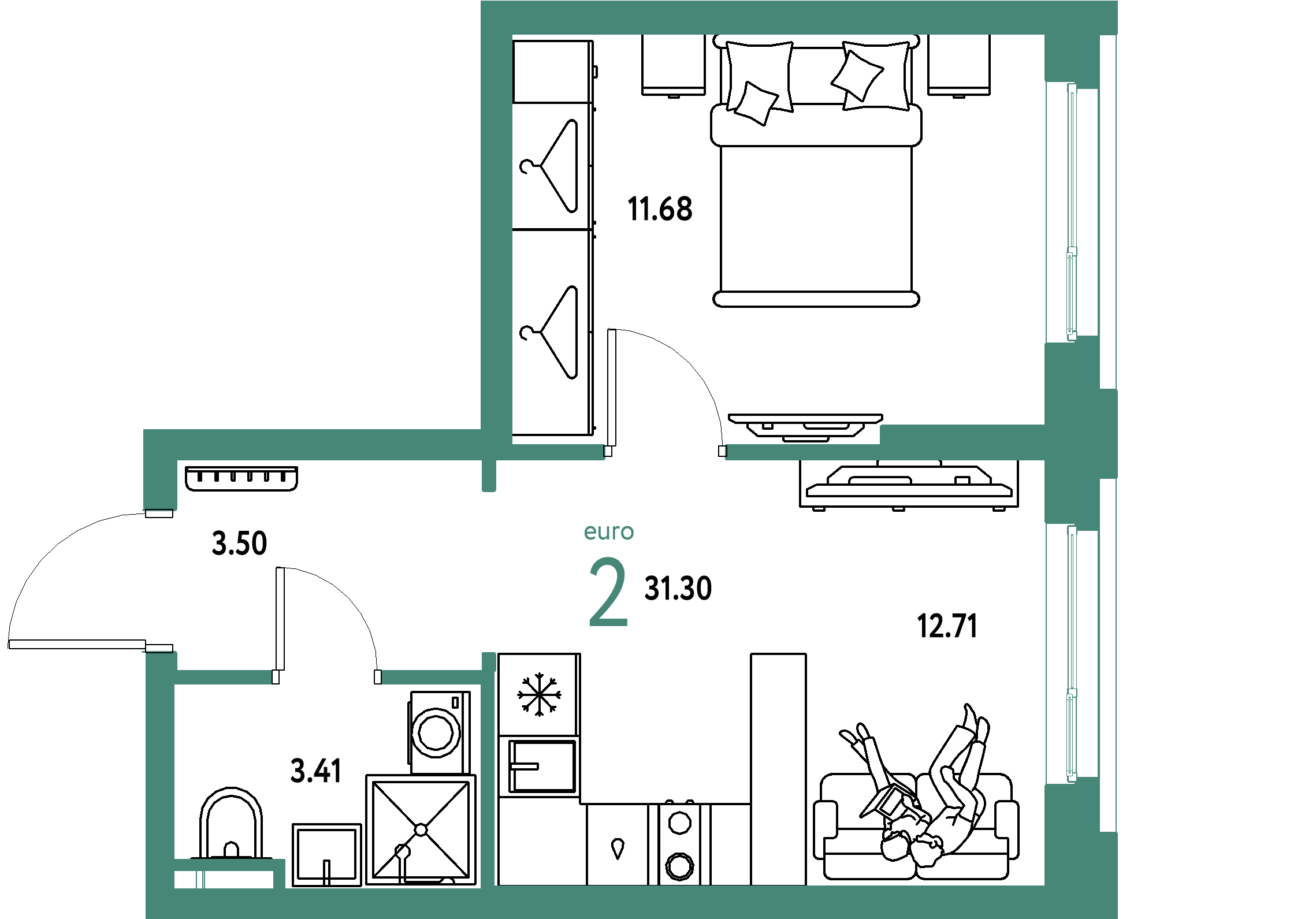 ЖК "Уральский сад"-2-комнатная 31.3 м²