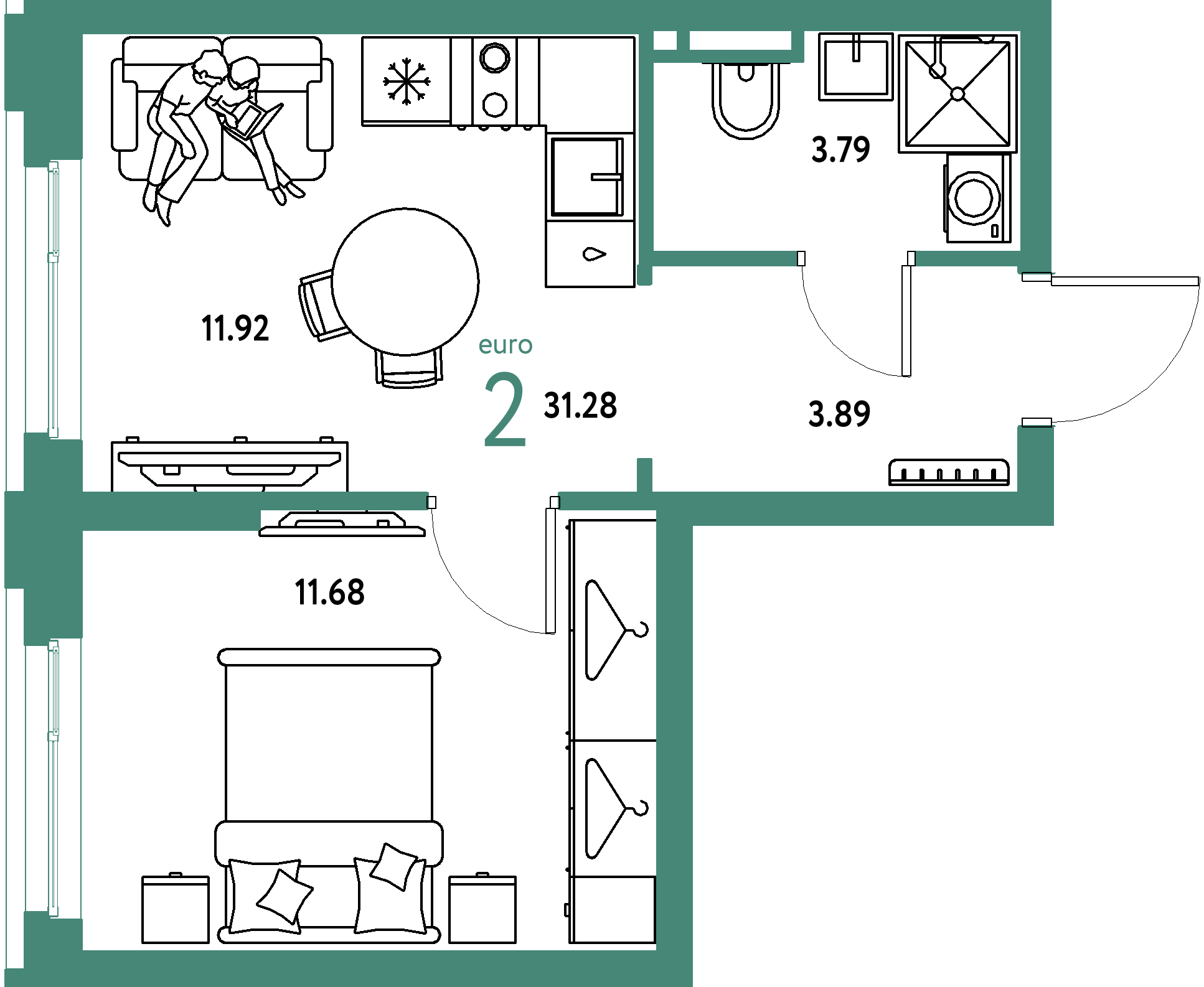 ЖК "Уральский сад"-2-комнатная 31.28 м²