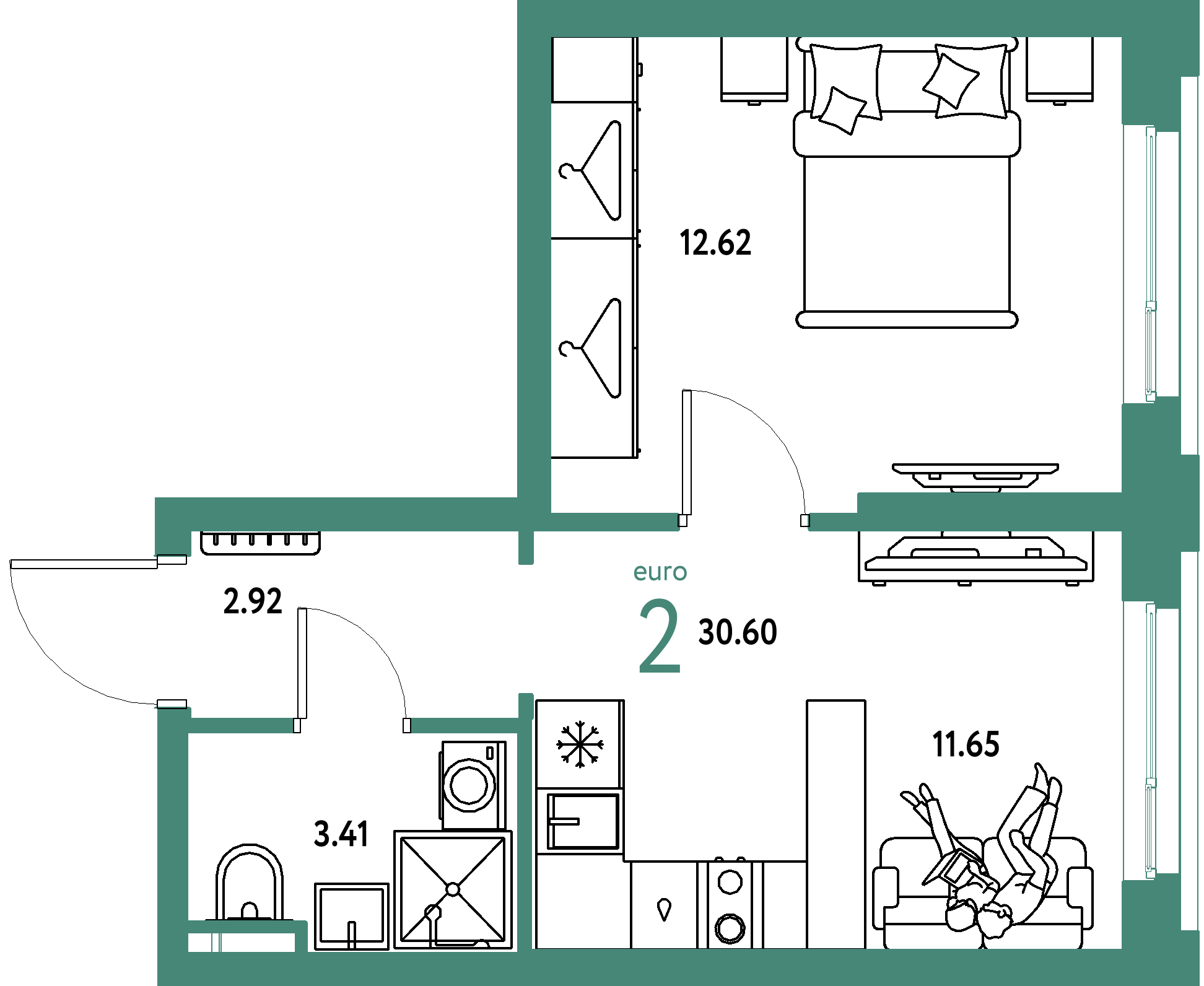 ЖК "Уральский сад"-2-комнатная 30.6 м²