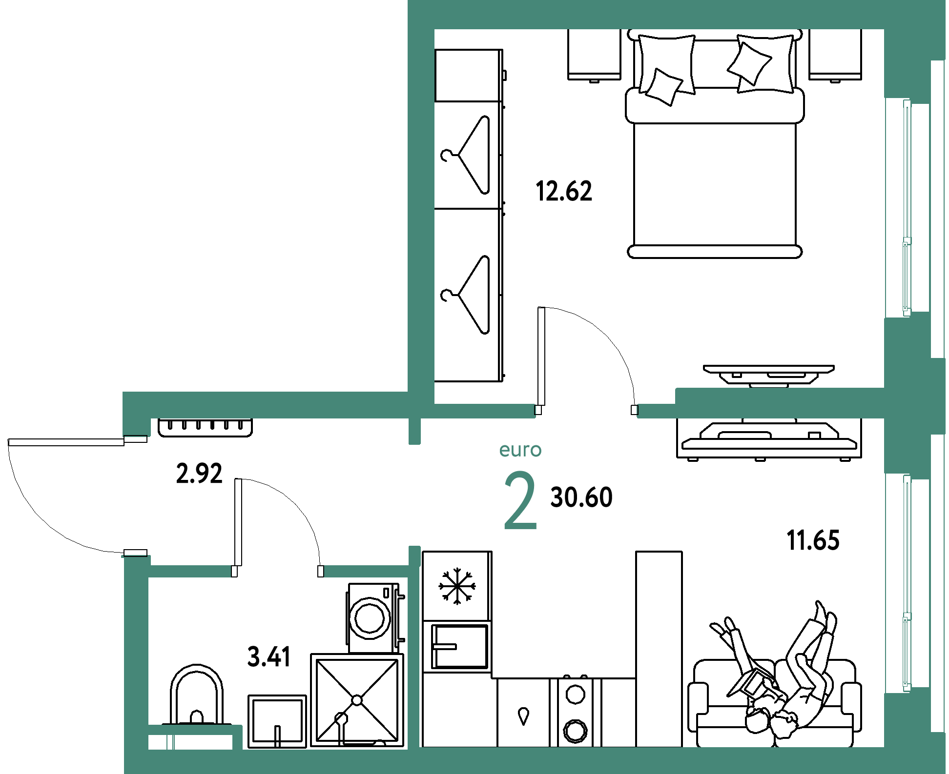 ЖК "Уральский сад"-2-комнатная 30.6 м²