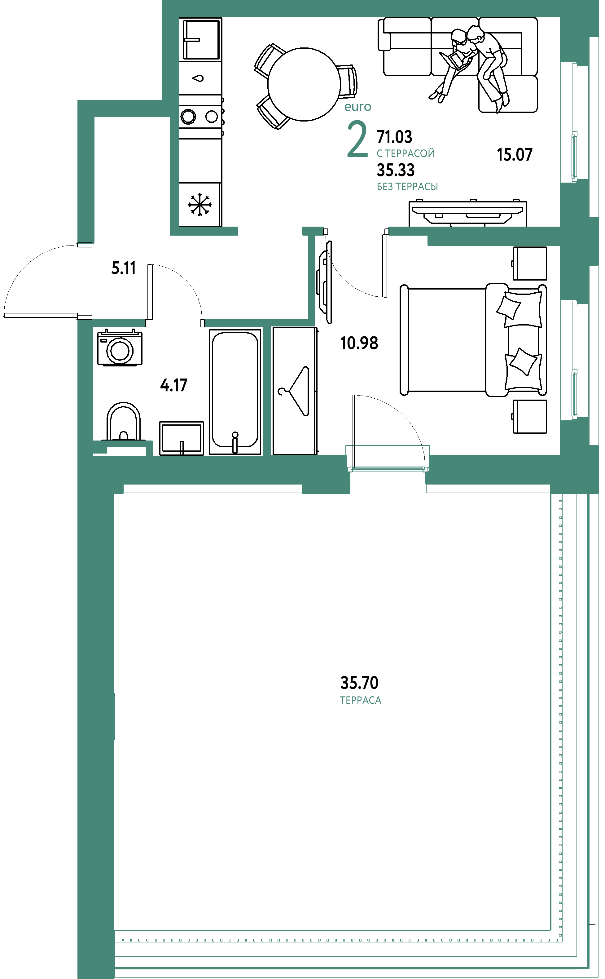 ЖК "Уральский сад"-2-комнатная 71.03 м²