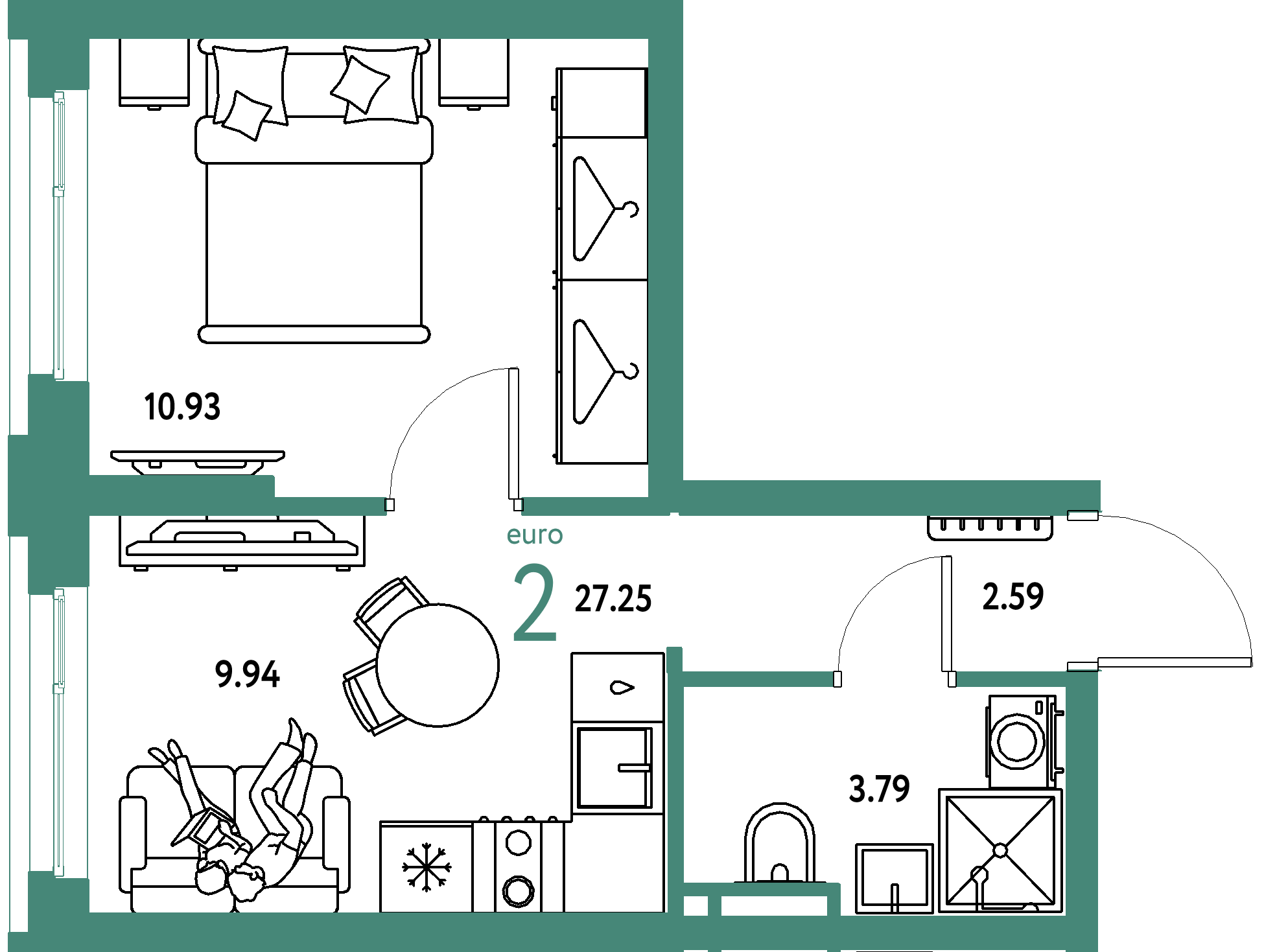 ЖК "Уральский сад"-2-комнатная 27.25 м²